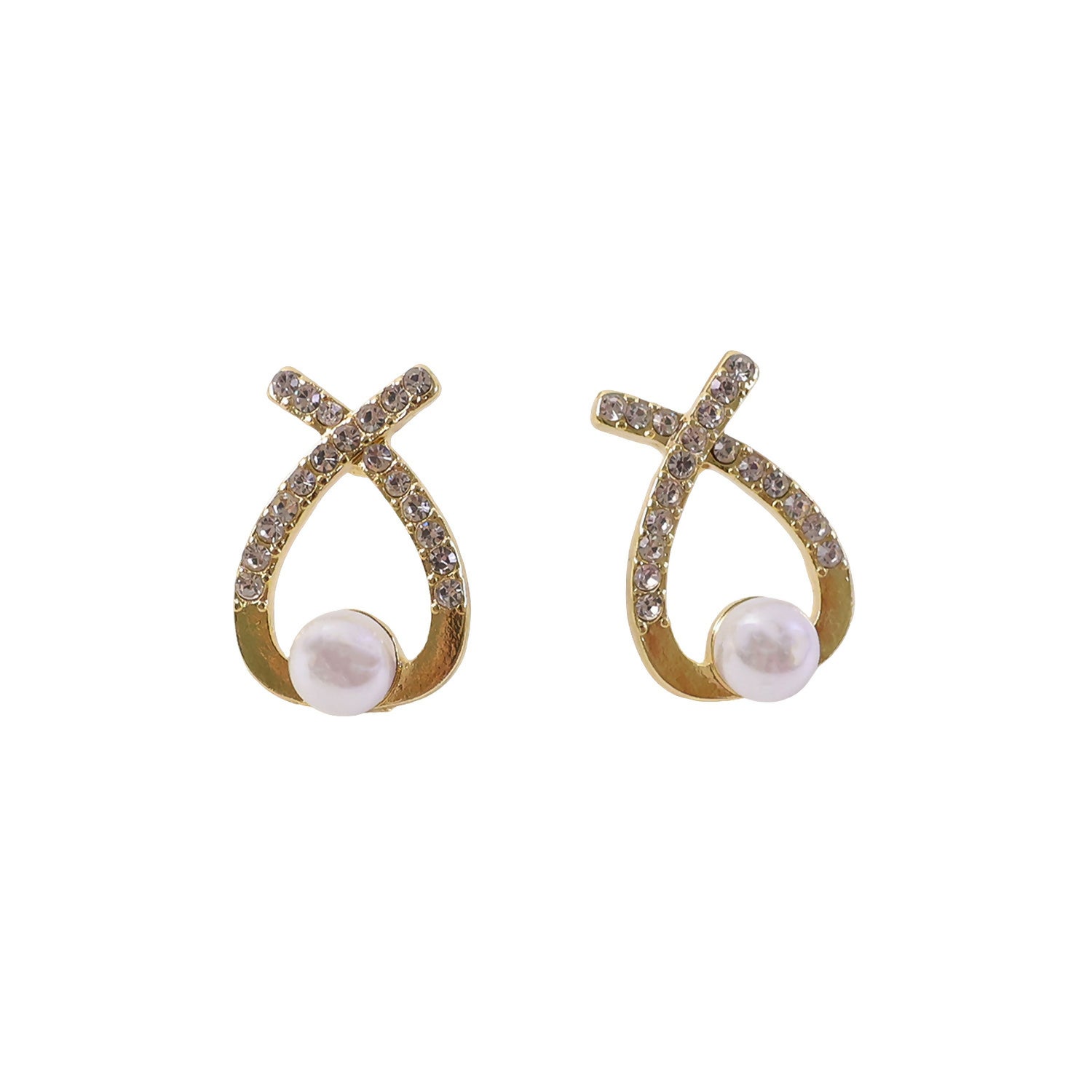 Korean Style Crystal Pearl Drop Stud Earrings for Women & Girls