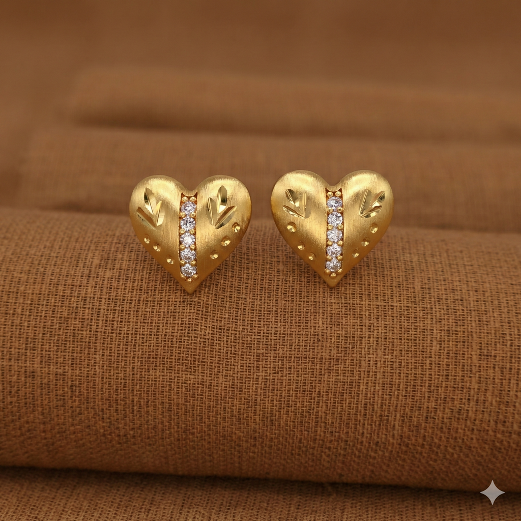 Gold Plated Heart Stud Earrings with AD for women and girls