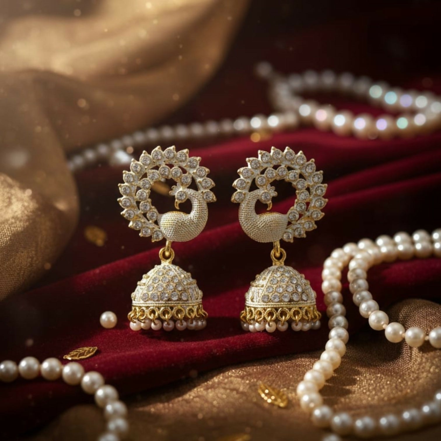 Elegant White Stone Pearl Jhumka Earrings