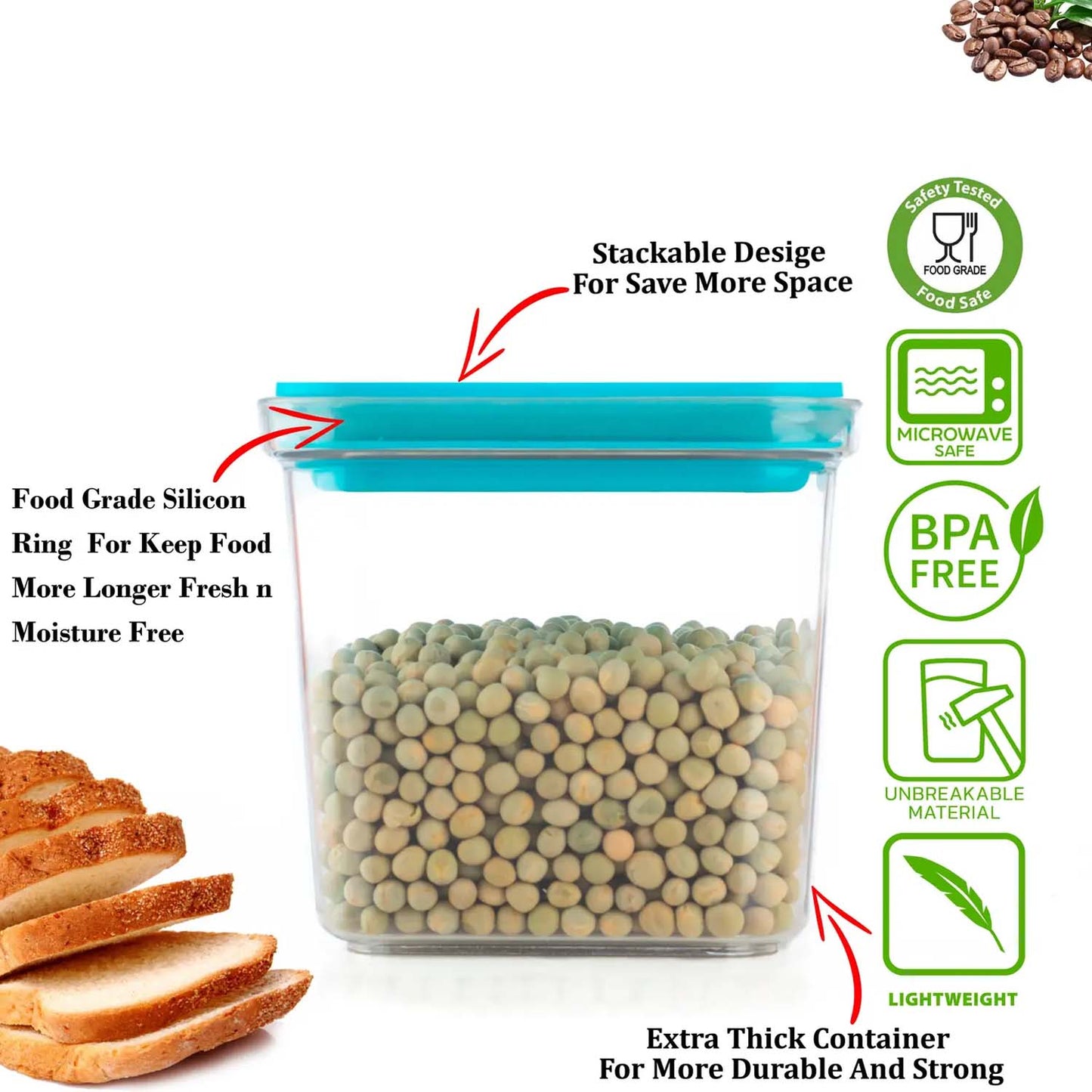 Reusable plastic food storage box with airtight seal