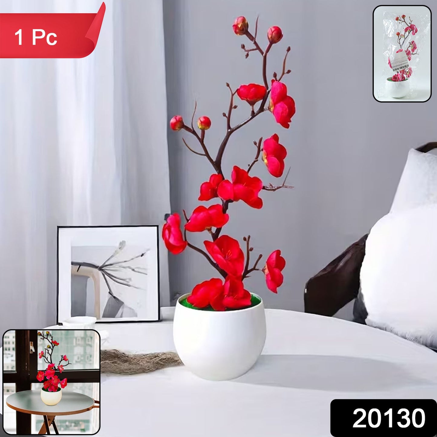 Close-up of realistic blossom artificial flower pot plant