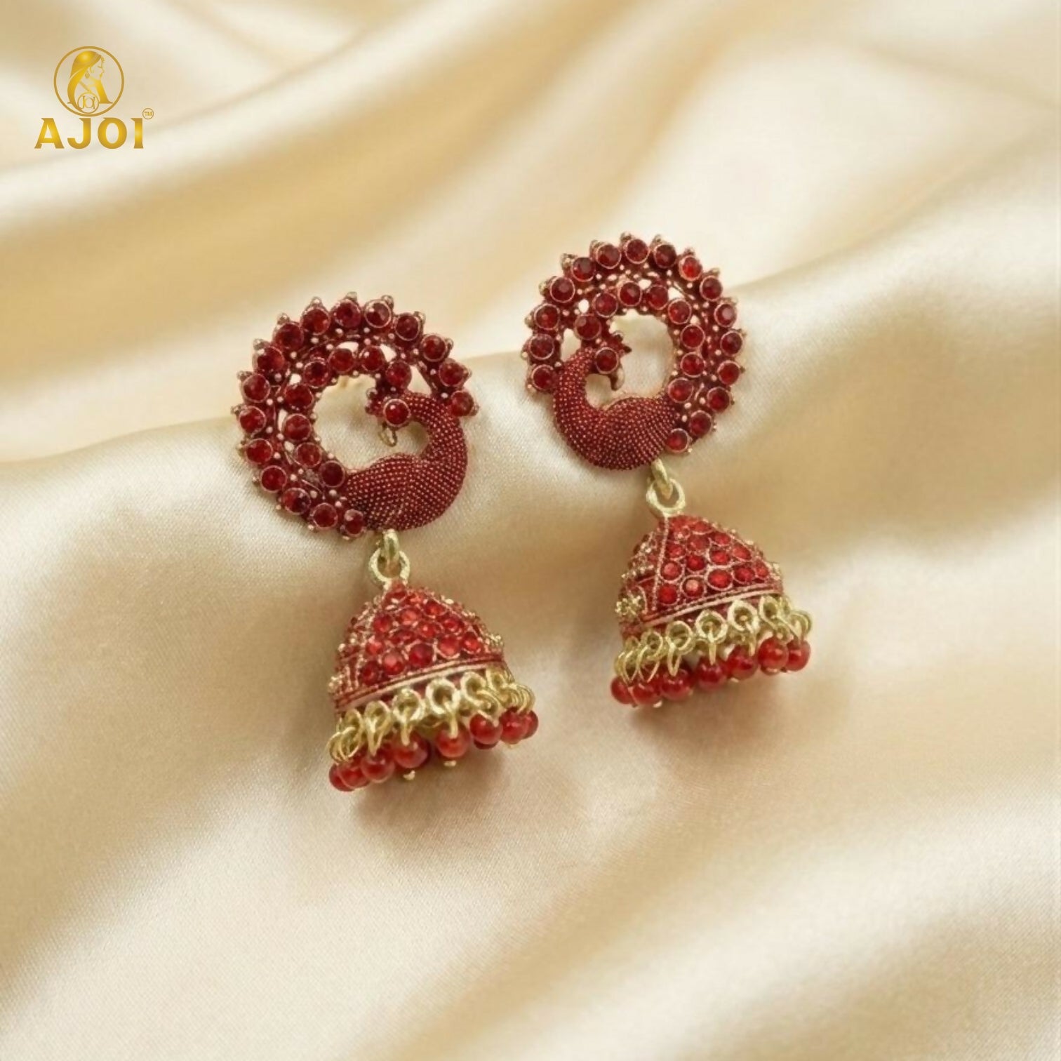 Premium Red Stone Bridal Jhumka Earrings