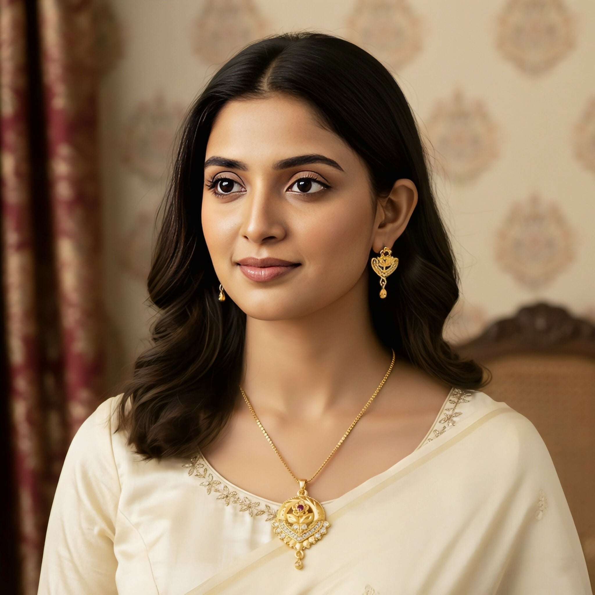 Elegant Gold-Plated Floral Bloom Jewelry Set: Pendant, Chain, and Earrings, popular pendant set