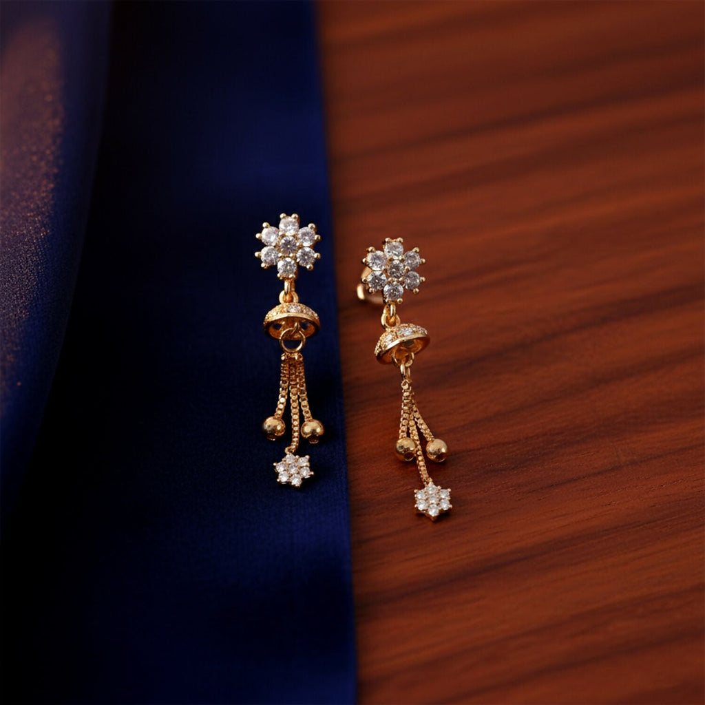 Floral Crystal Drop Earrings with Gold-Tone Chain Tassels
