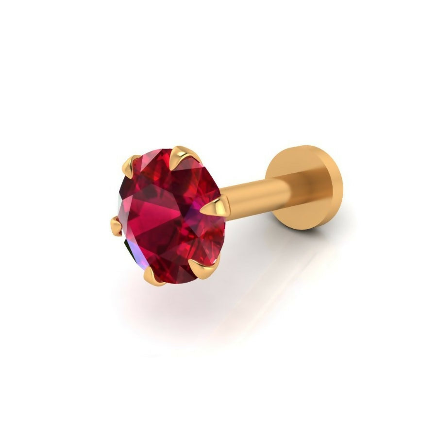 Gold plated Ruby AD Nosepin Stud Flat Back Labret