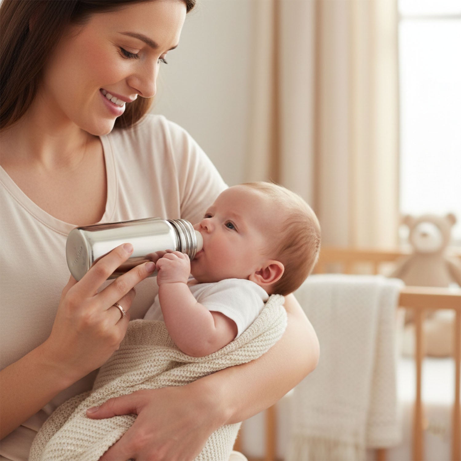 Wide mouth infant feeding bottle 200ml in stainless steel
