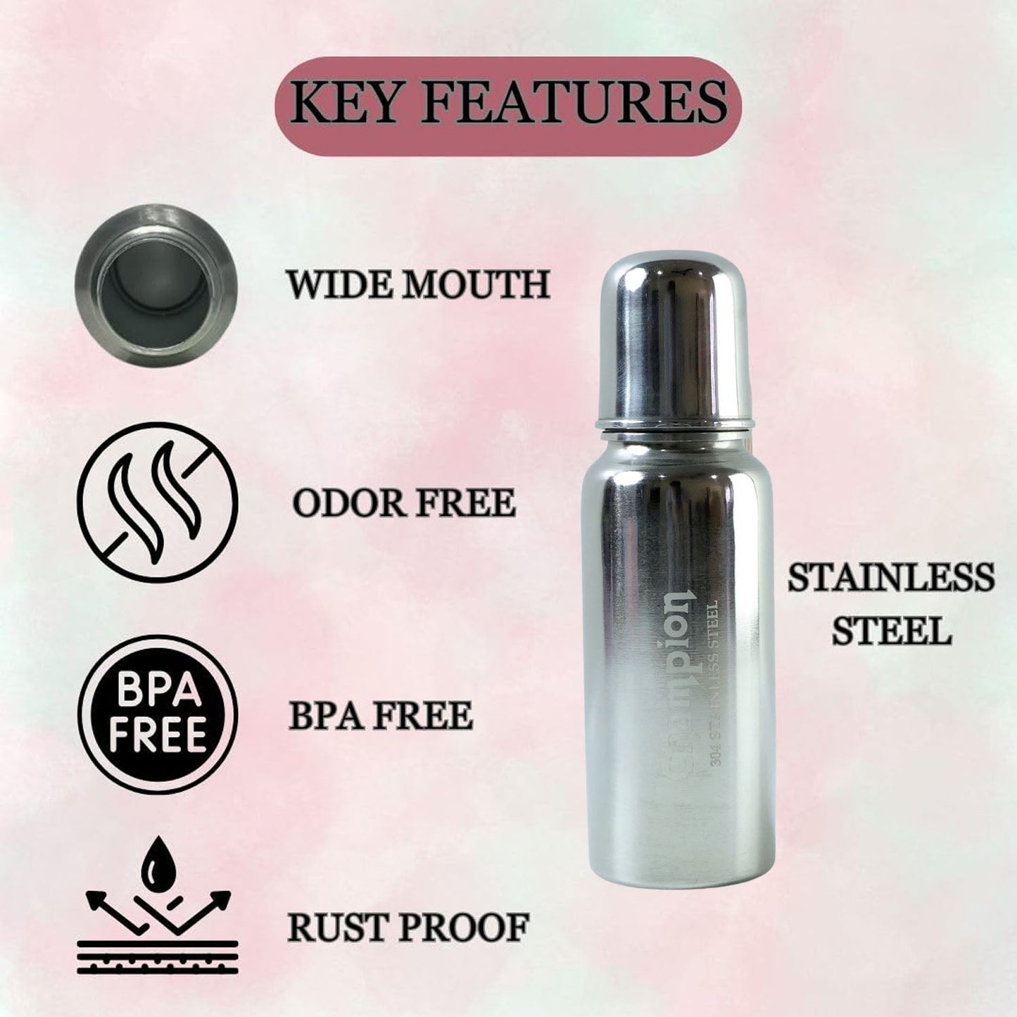 BPA free stainless steel baby bottle with silicone nipple