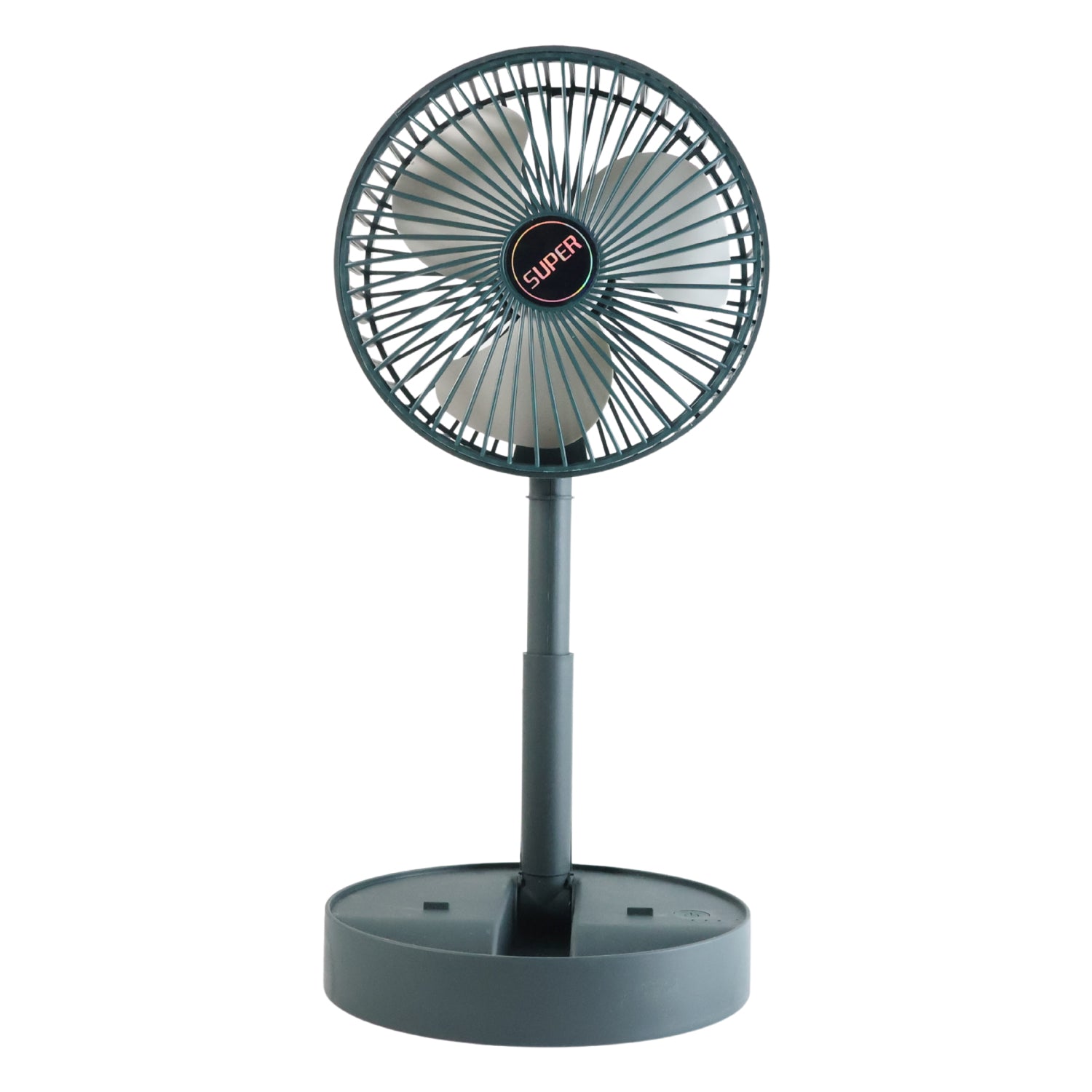 USB rechargeable desk fan with integrated phone holder for convenience
