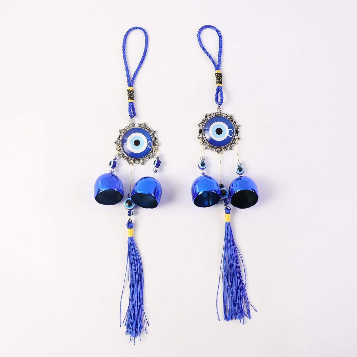 Evil eye hanging ornament wind chime displaying protective nazar charm