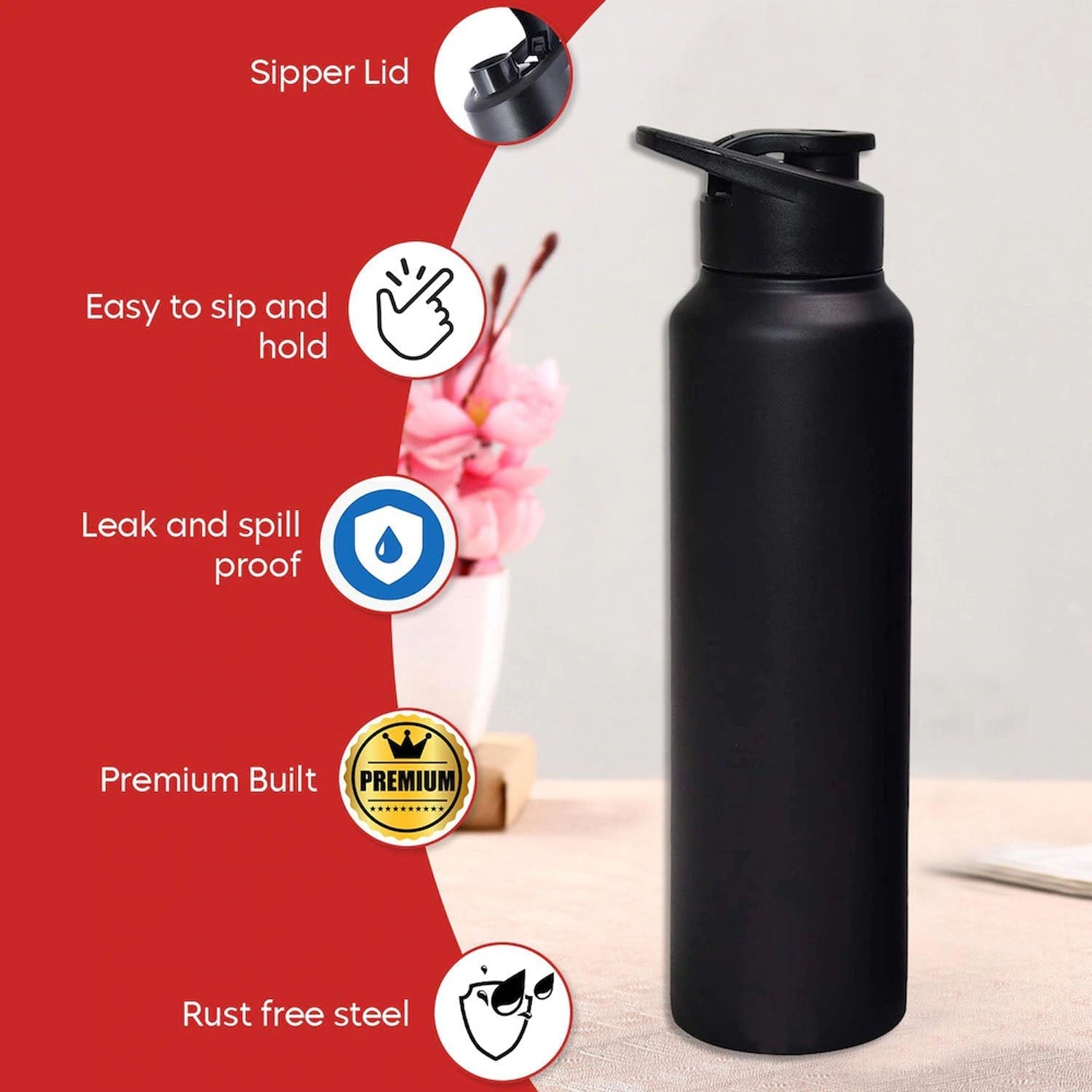Customized Stainless Steel 1000ml Flip-Top Reusable Sports Water Bottle – 1 Pc