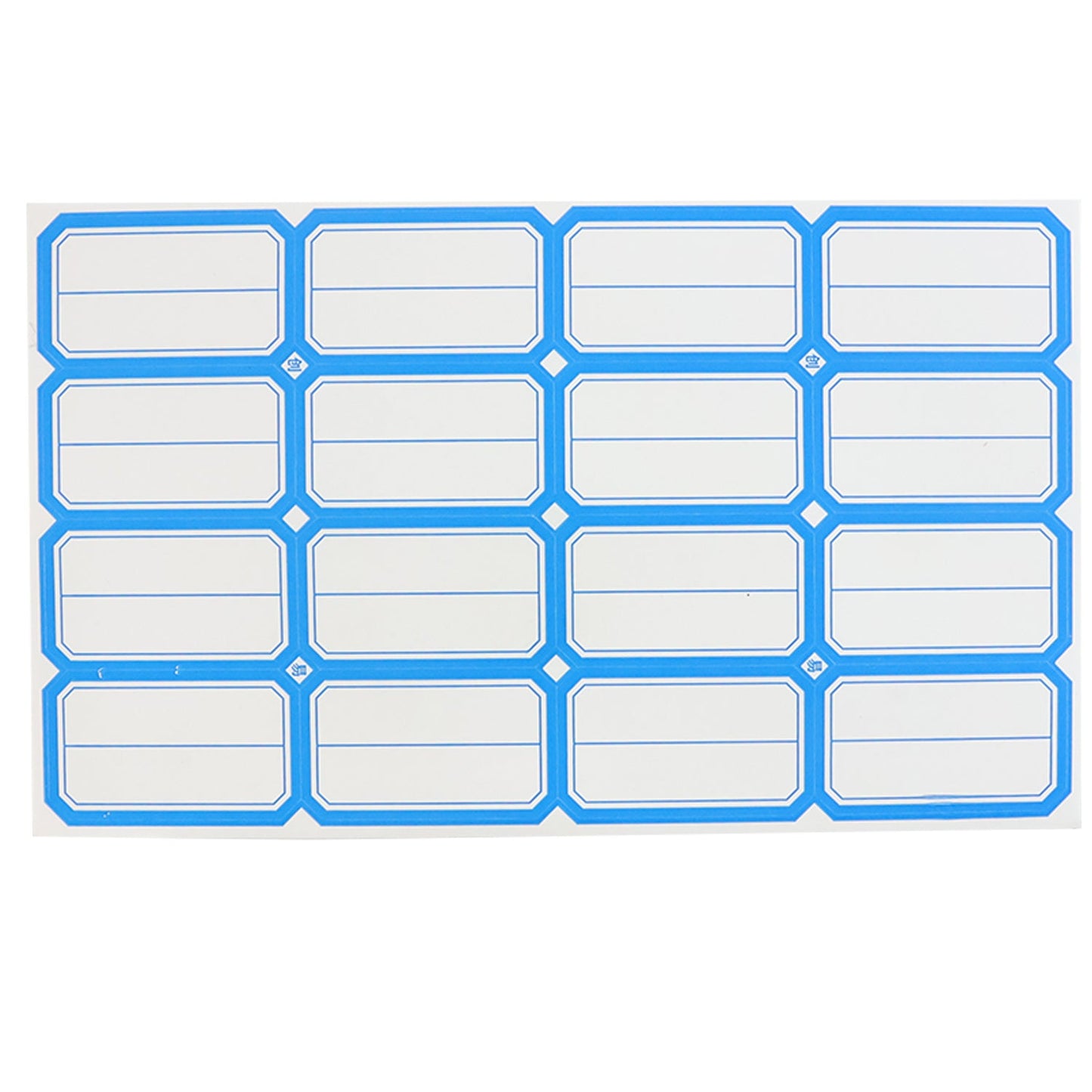 Sheet showcasing self-adhesive rectangular label stickers for jars