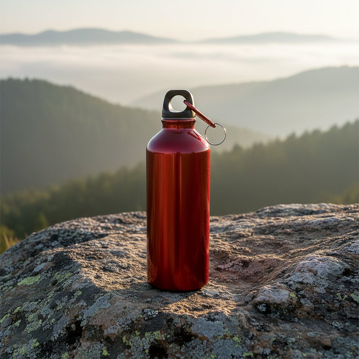 Fitness friendly reusable water bottle with secure cap and loop for easy handling