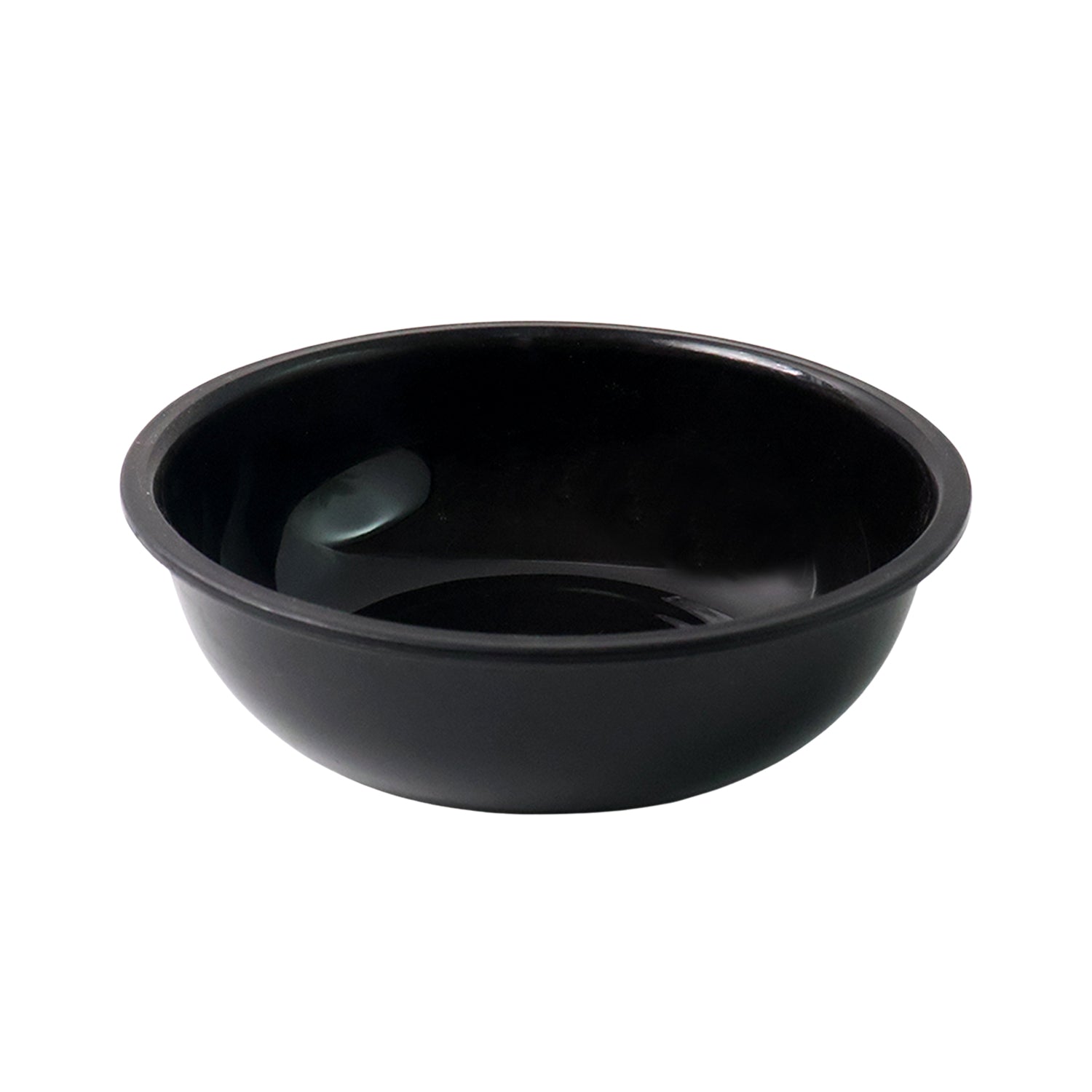 Side view of empty 6-inch black plastic serving bowl