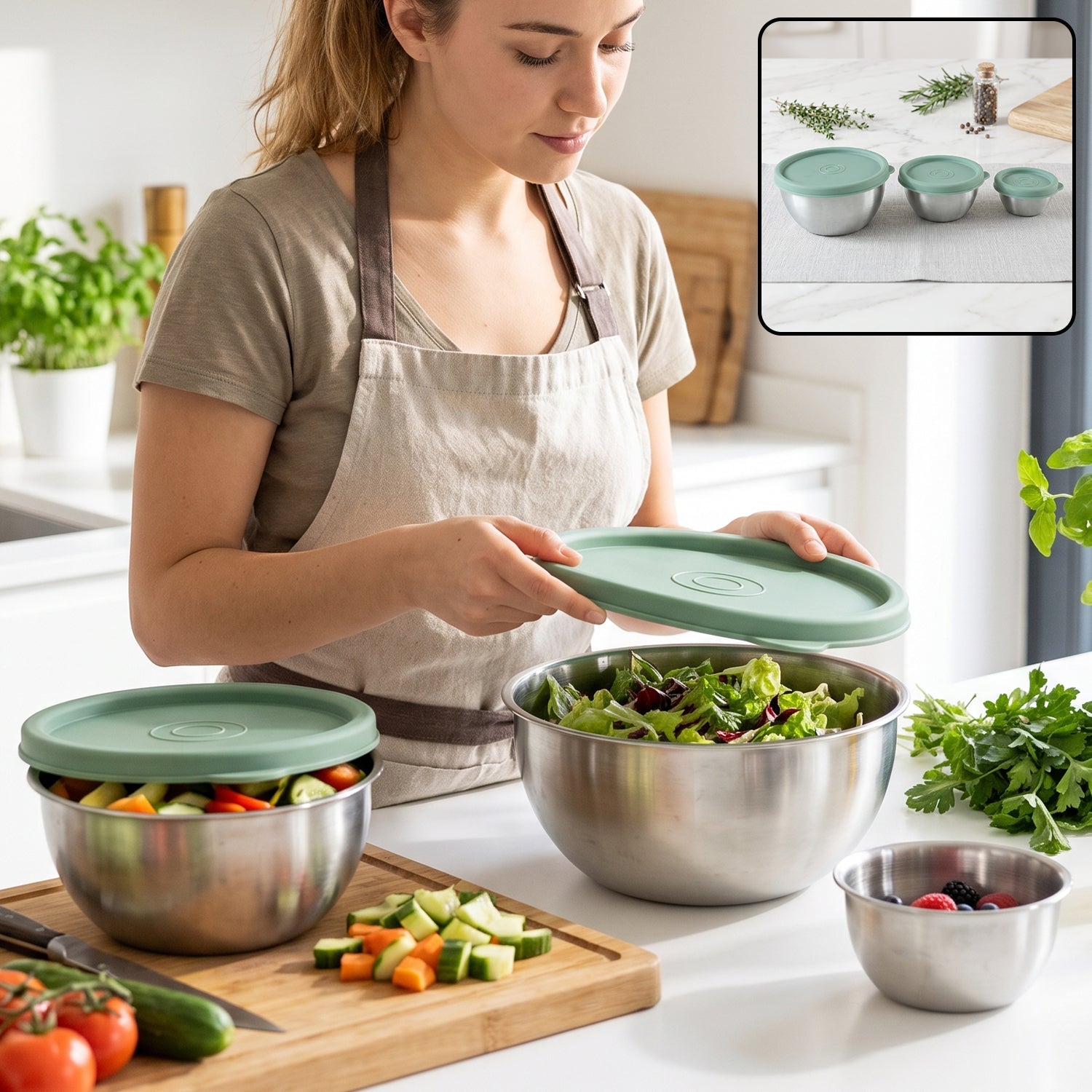Apex Miny steel container set of 3 mixing bowls with lids