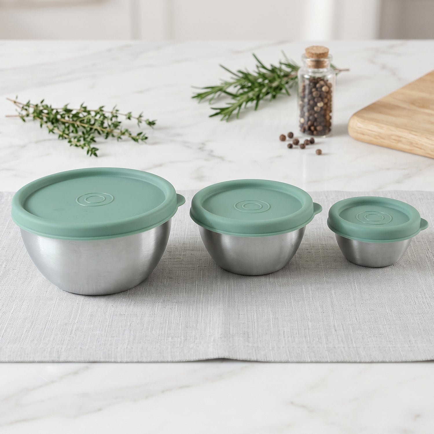 Stackable steel bowls for fridge and pantry storage