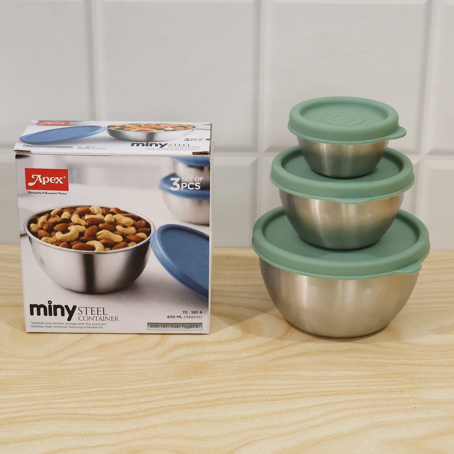 Live photo of Apex Miny 3 piece steel container set