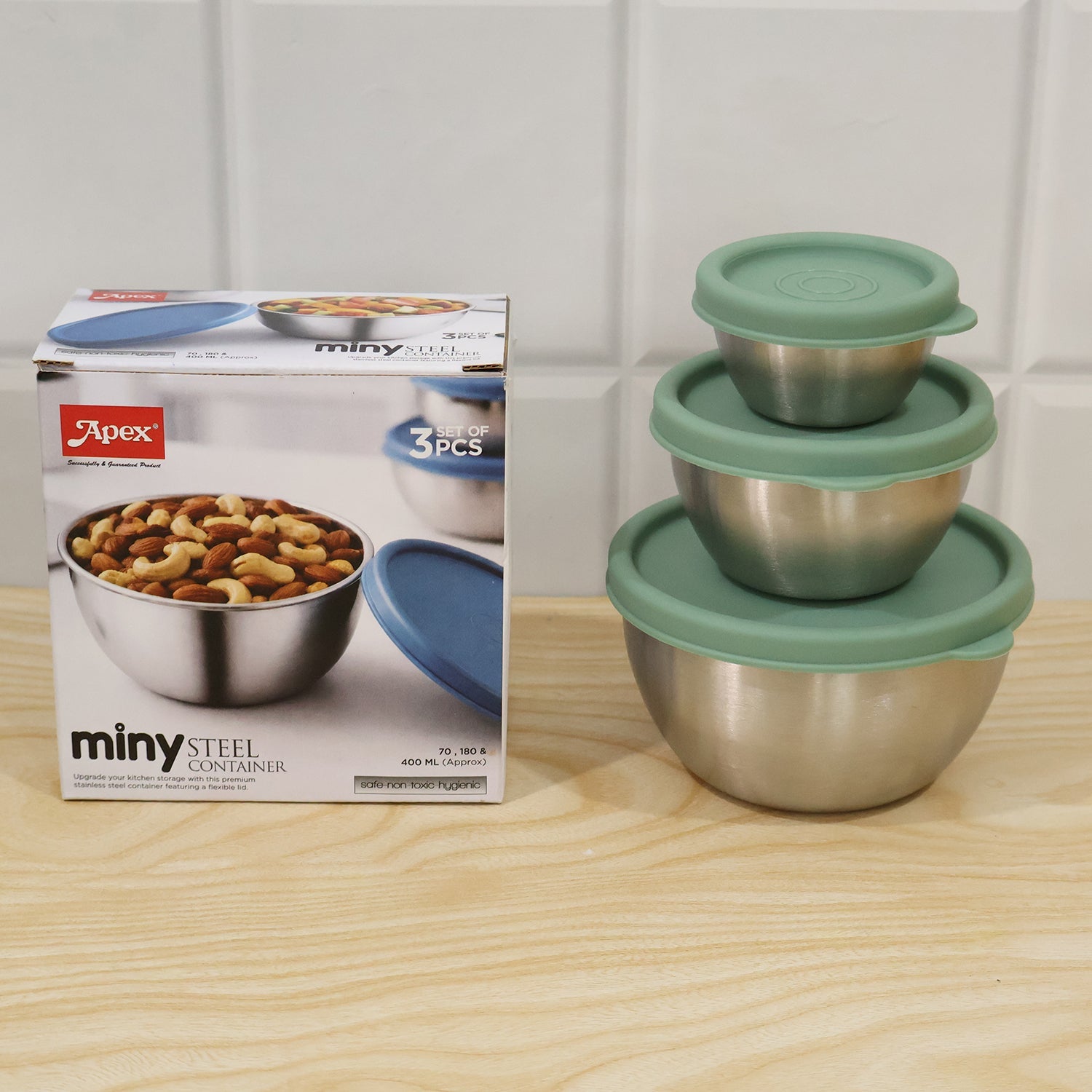 Live photo of Apex Miny 3 piece steel container set