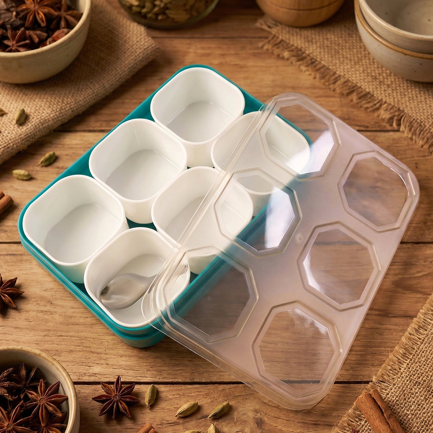 kitchen spice storage box with 6 sections