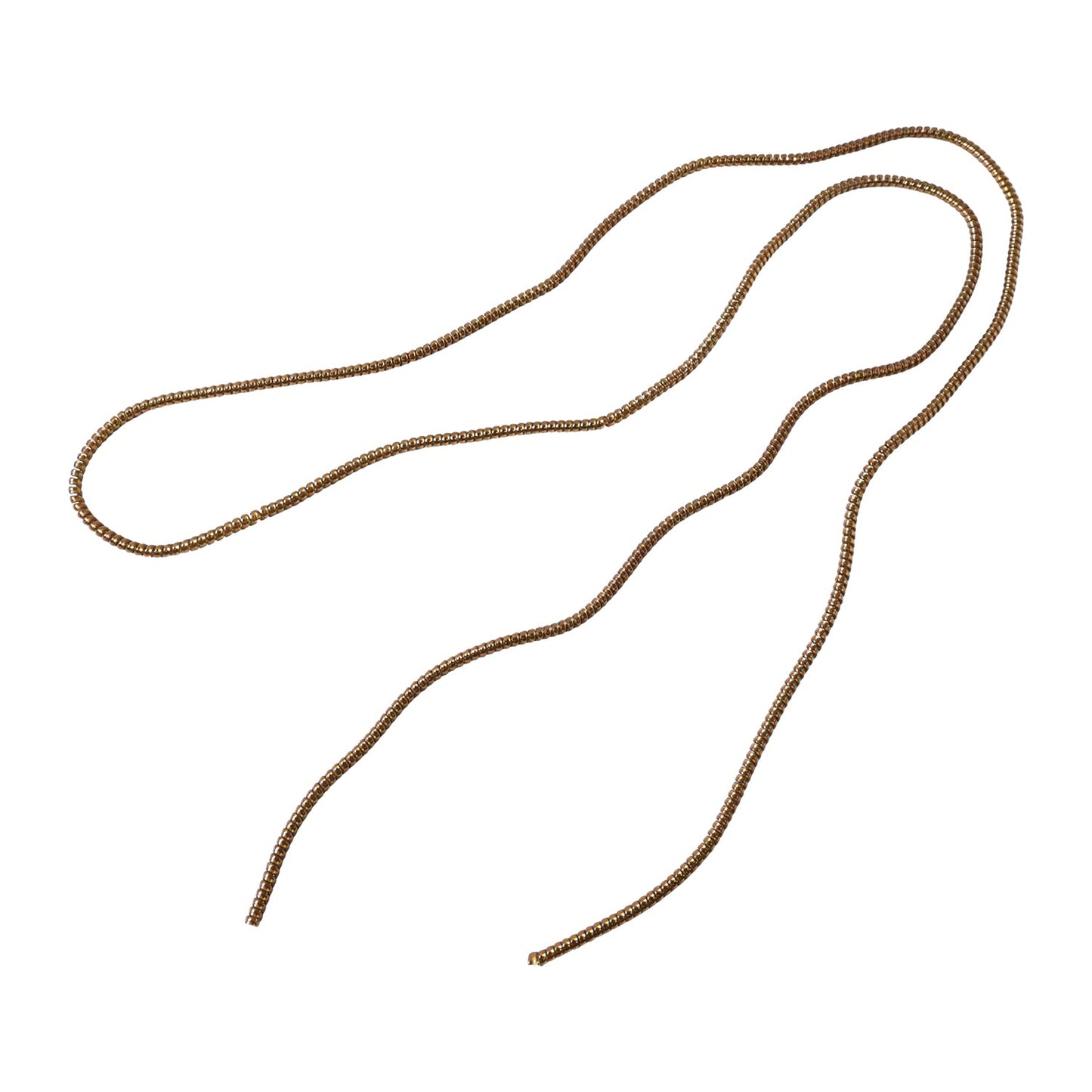 A long, brown spiral cable protector sleeve is loosely coiled on a white background.