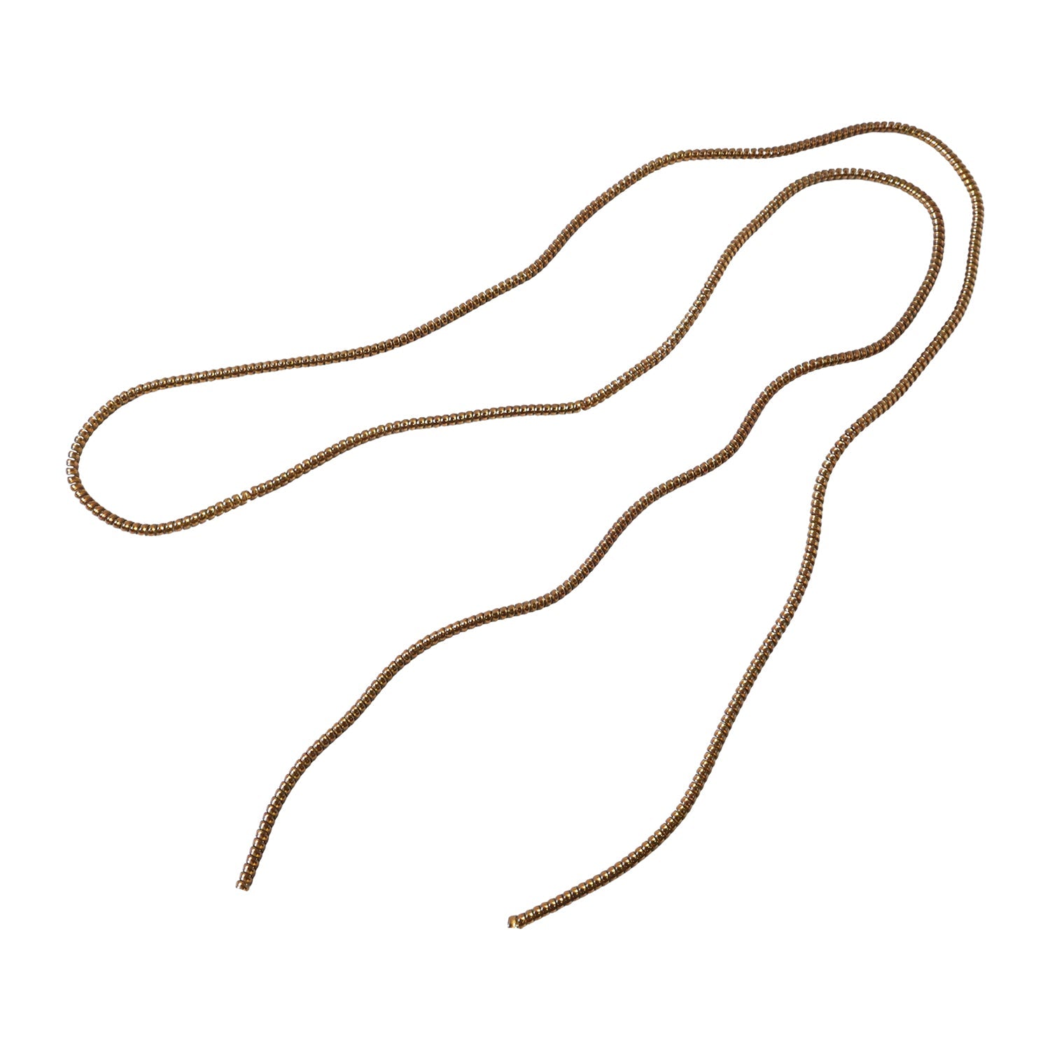 A long, brown spiral cable protector sleeve is loosely coiled on a white background.