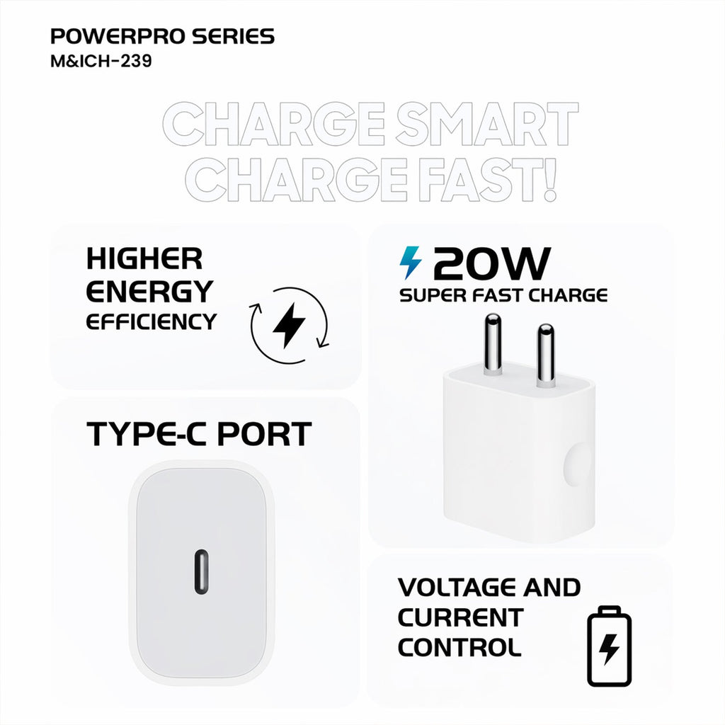 PowerPro Series 20W Fast Charging USB Type-C Power Adapter (1 Pc)