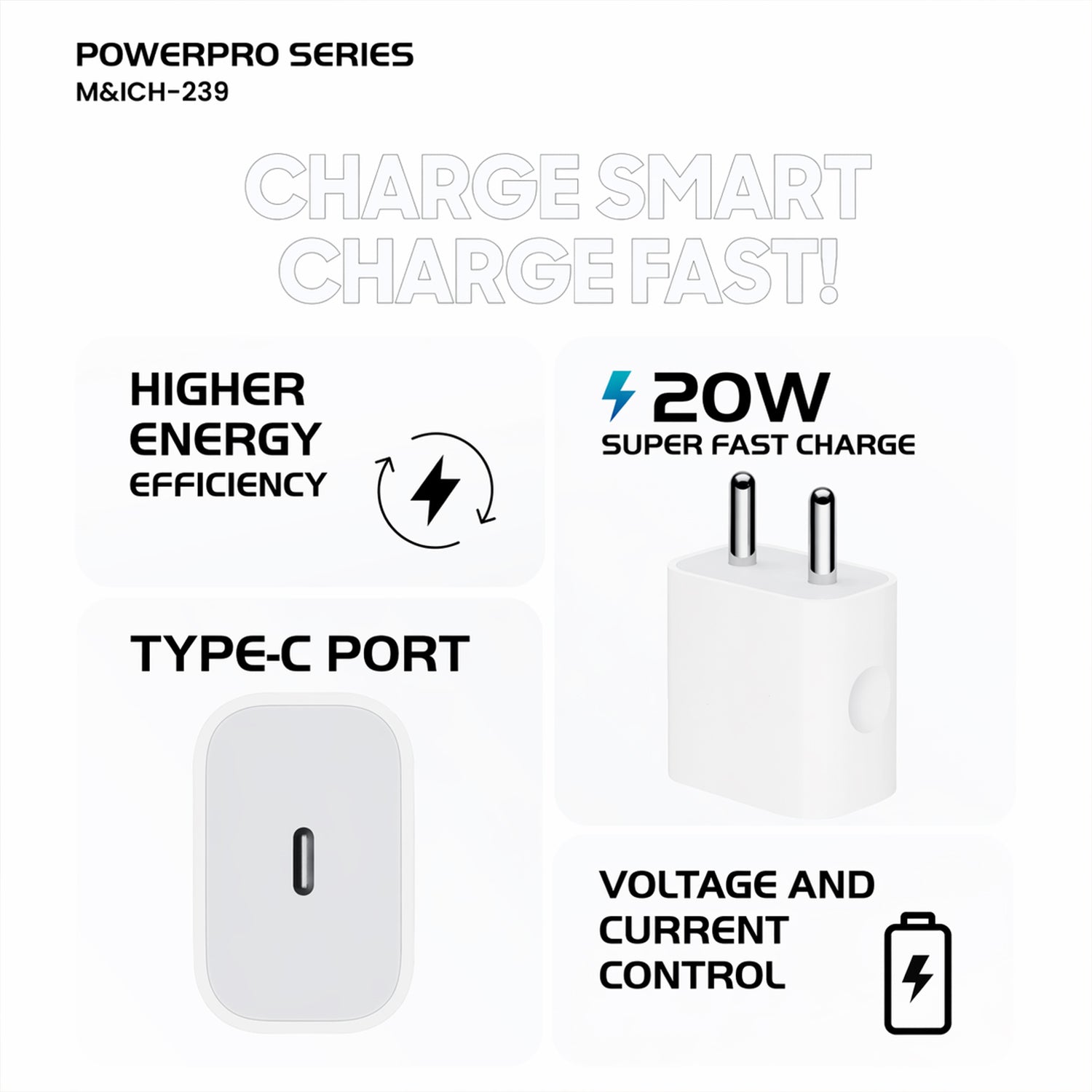 PowerPro Series 20W Fast Charging USB Type-C Power Adapter (1 Pc)