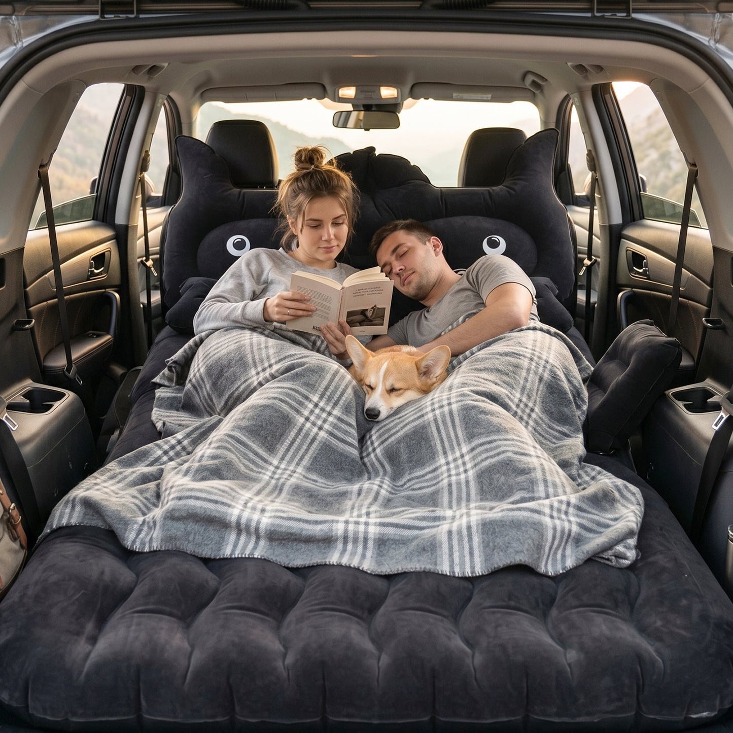 Inflatable car bed set with cushions included