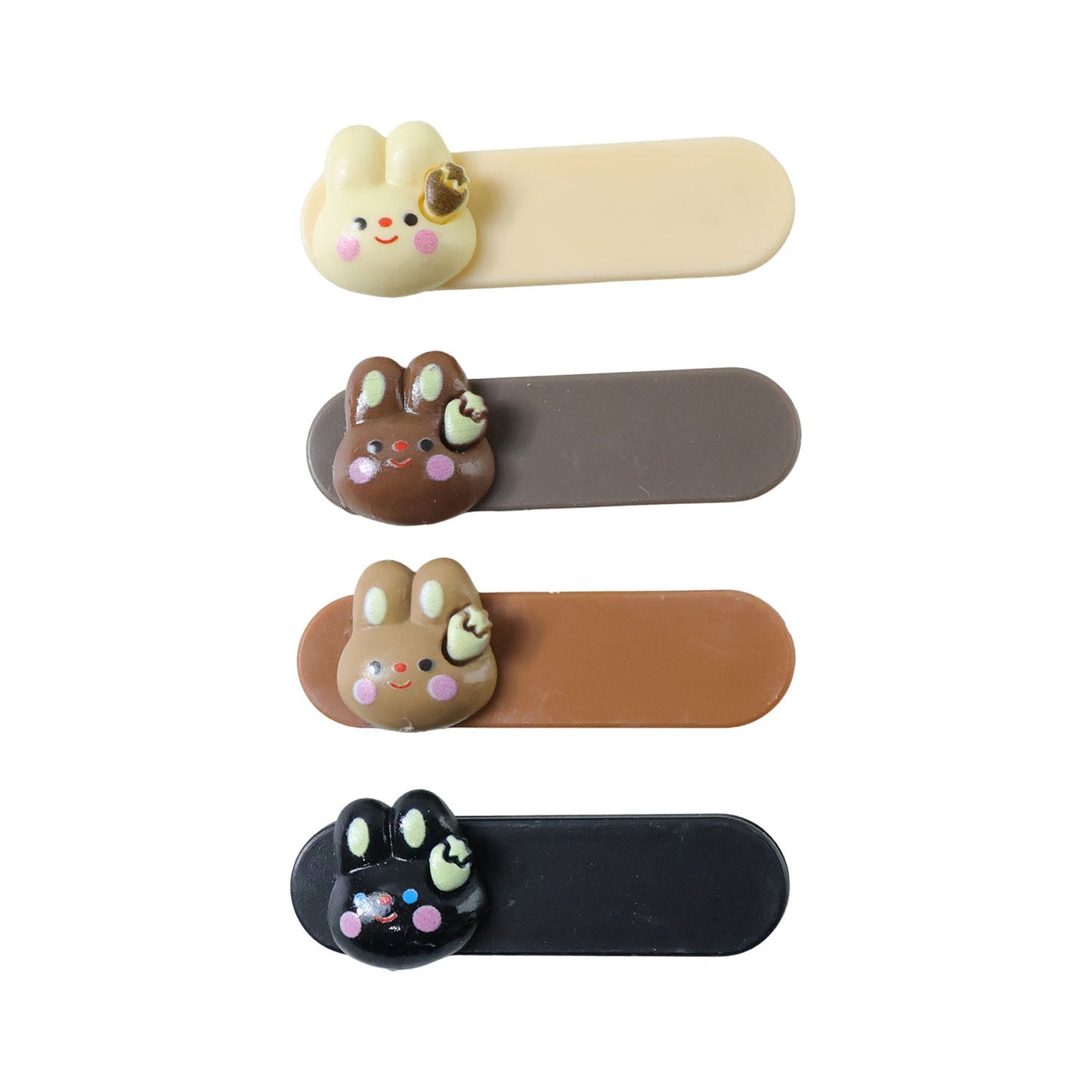 Decorative hair accessories featuring cartoon bunny face in a set of 4 snap clips