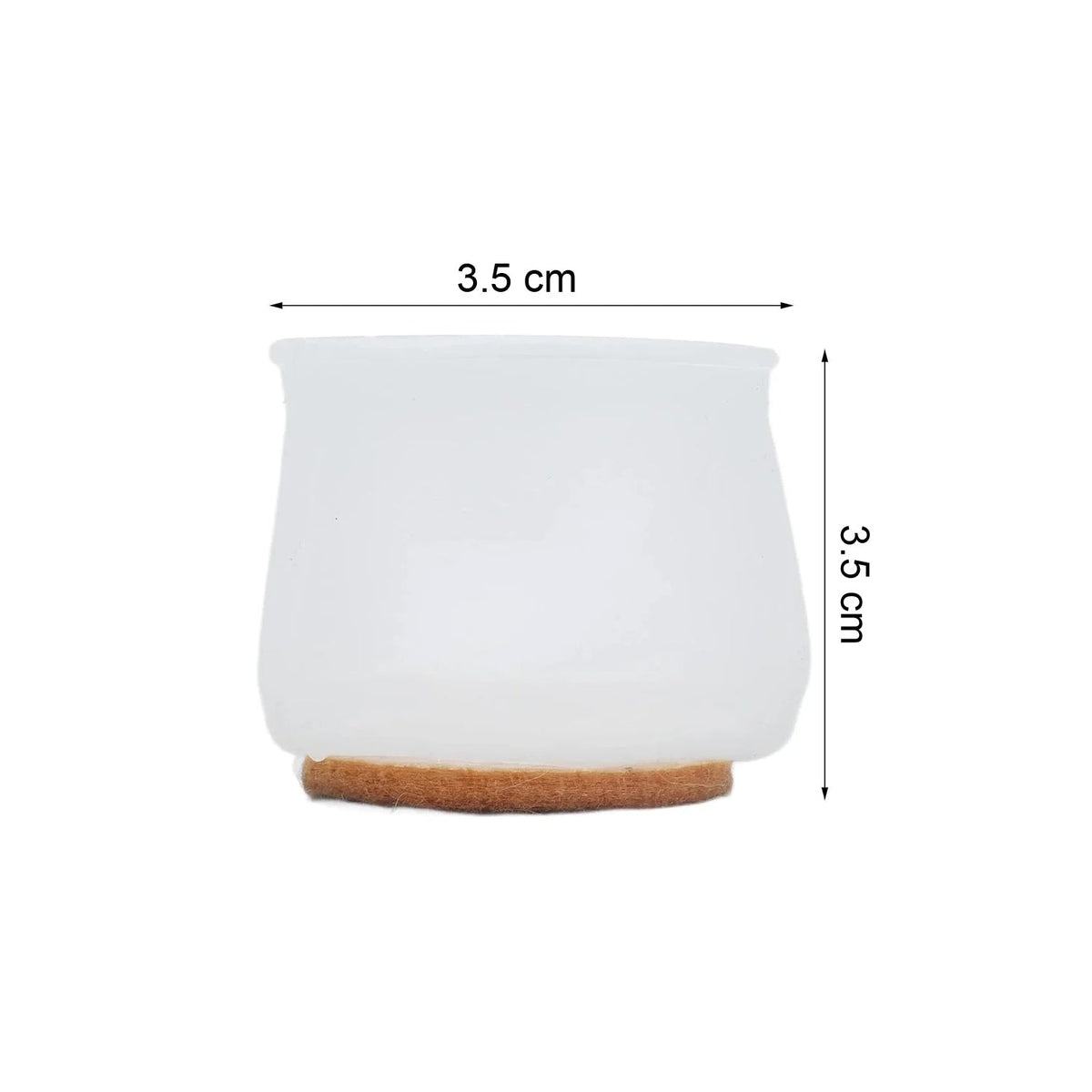 A single translucent silicone furniture leg protector with felt bottom, showing 3.5 cm dimensions.
