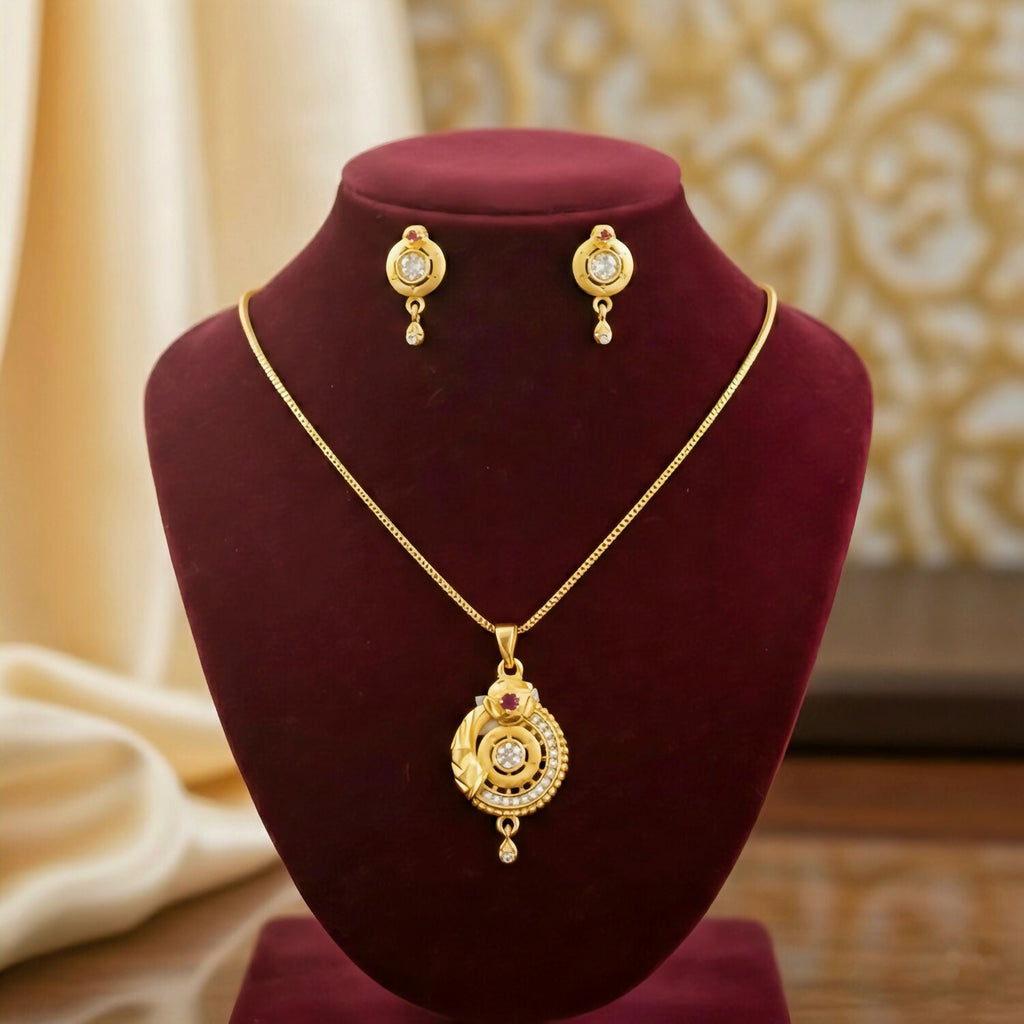 Gold-Plated Circular Pendant Necklace with Matching Drop Earrings set