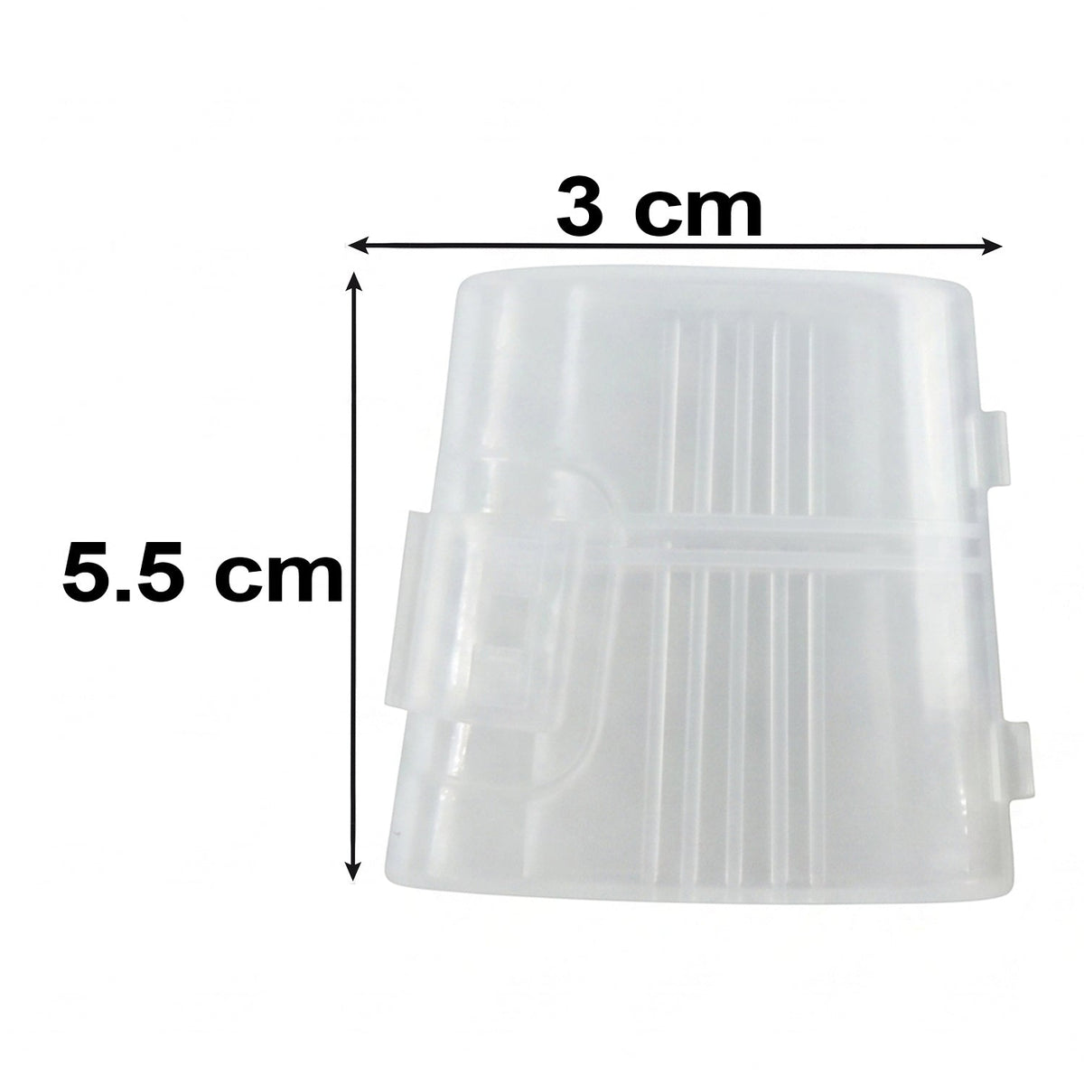 A clear plastic brush cover with dimensions 5.5 cm height and 3 cm width, displayed on a white background.