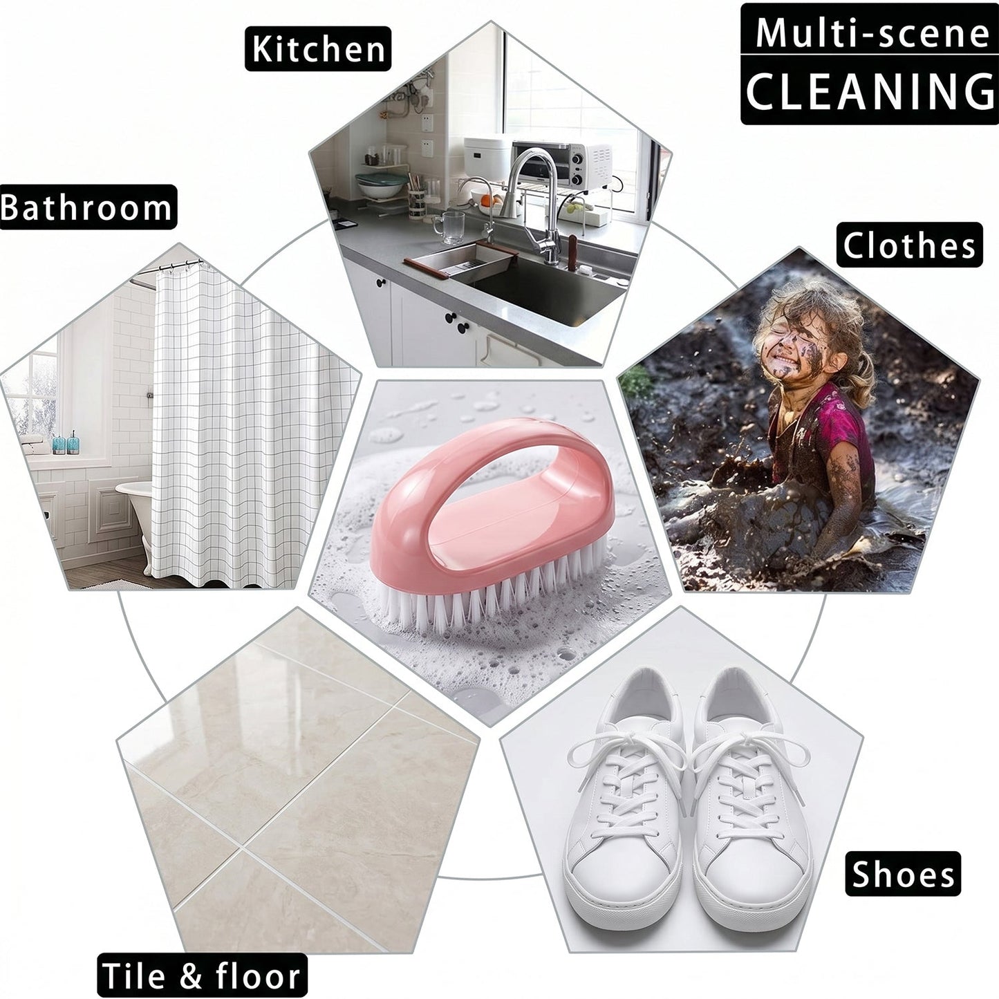 Top view of multi-purpose cleaning brush with handle