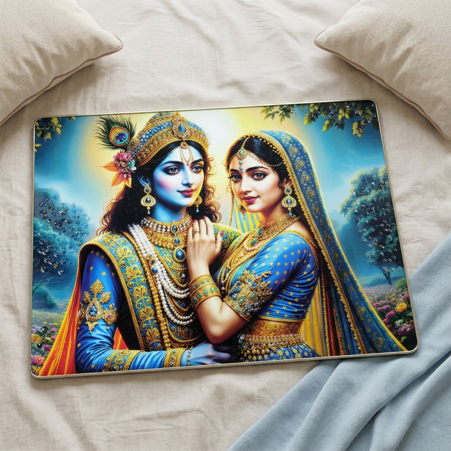 Size 60x45 cm Radha Krishna art wall frame for home or temple