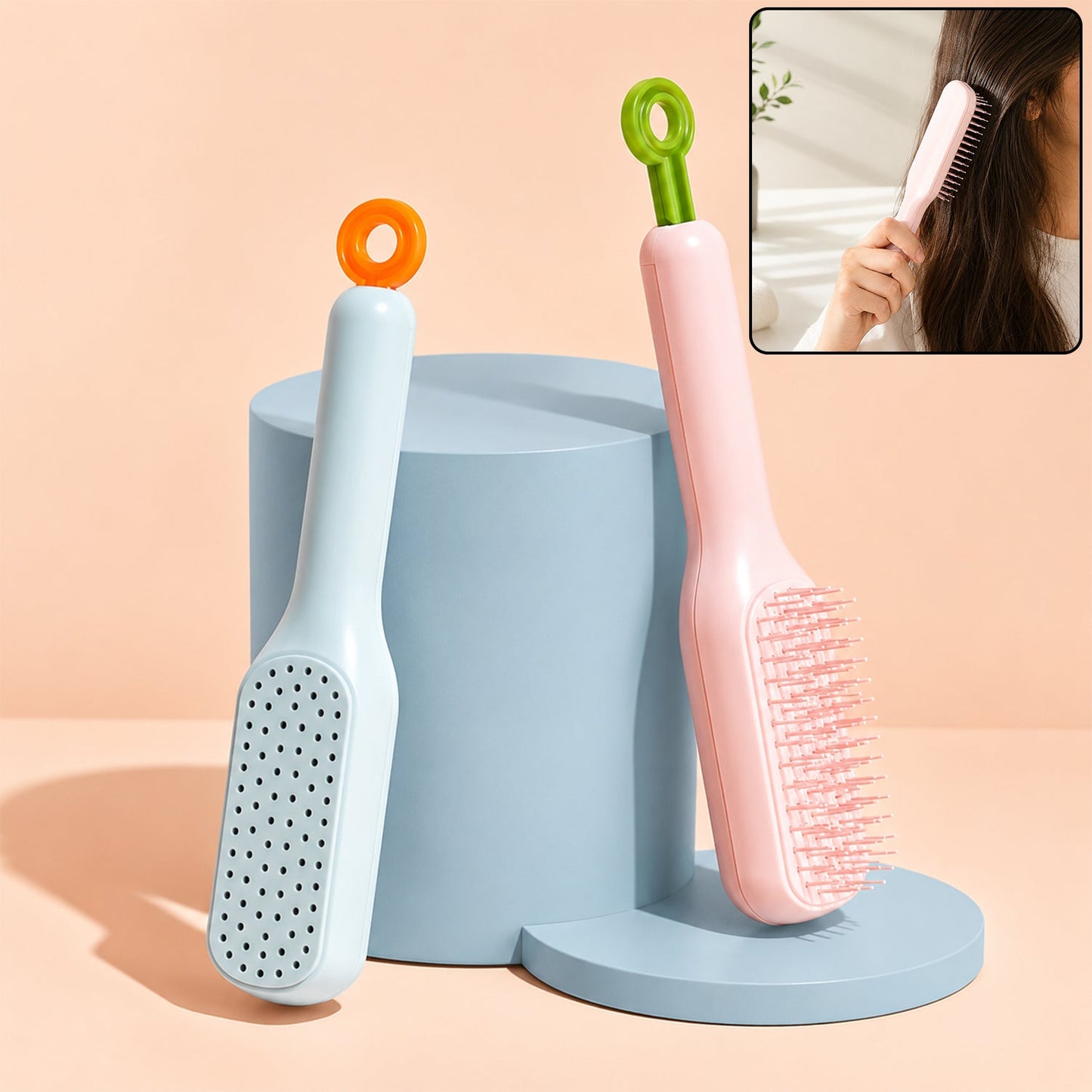 Self Cleaning Massage Comb Detangling Hair Brush for Scalp (1 Pc)