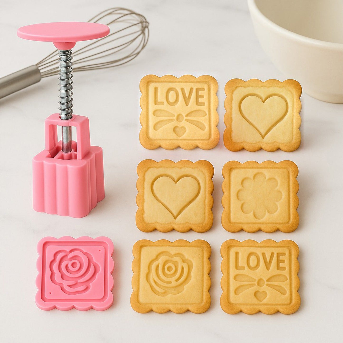 Square shaped cookie biscuit stamp molds with love and rose patterns