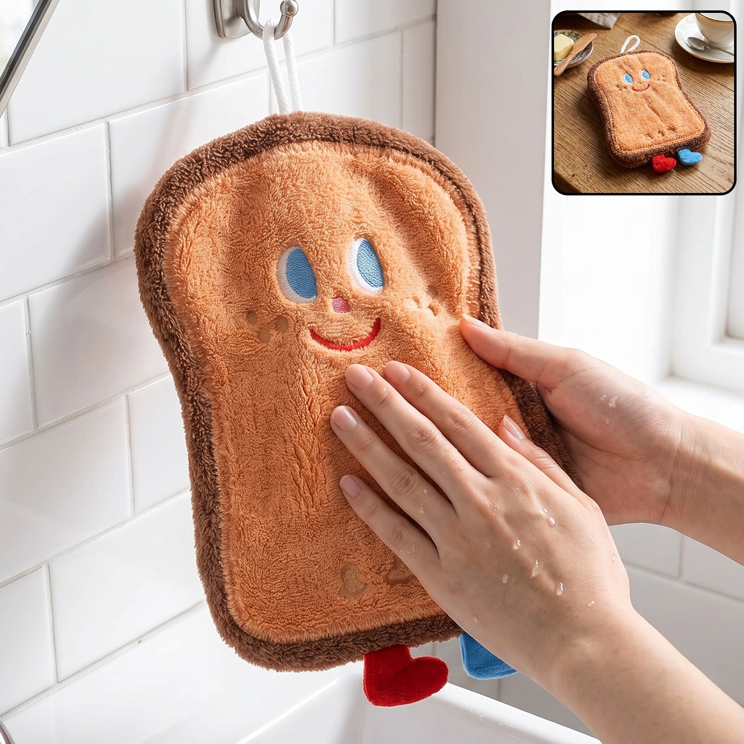 Cartoon bread slice microfiber hanging hand towel