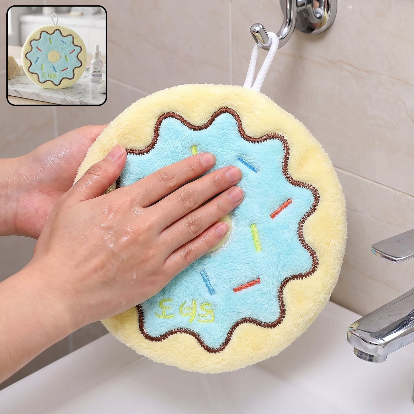 Cartoon donut microfiber hanging hand towel for the kitchen