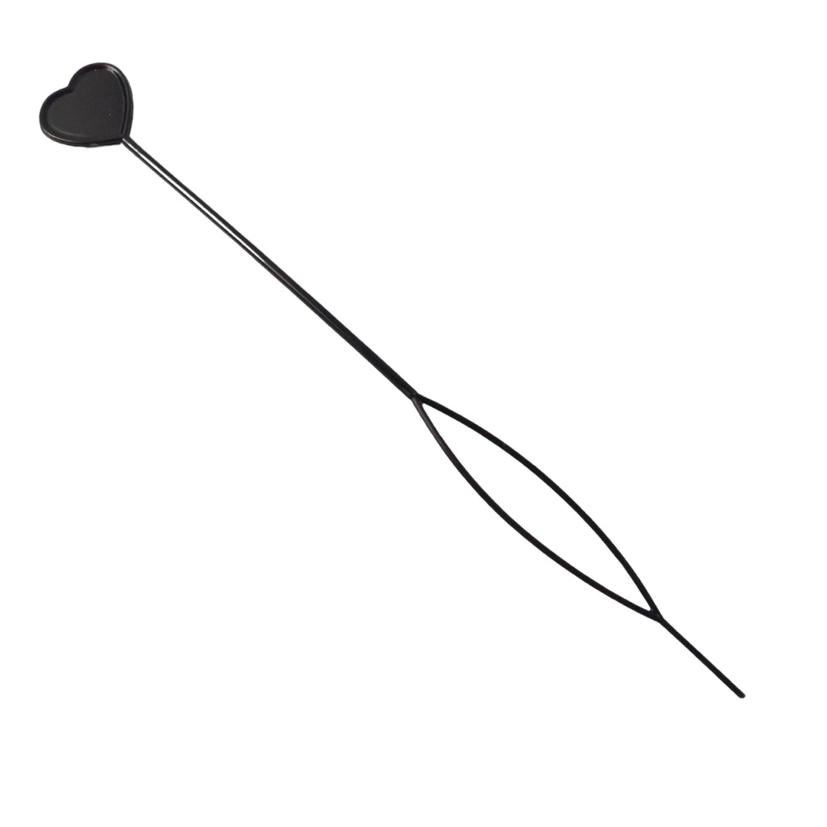 A single black heart-shaped hair styling loop tool against a plain white background.