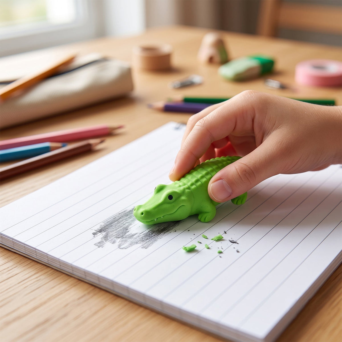 Cute crocodile pencil eraser for school and stationery use