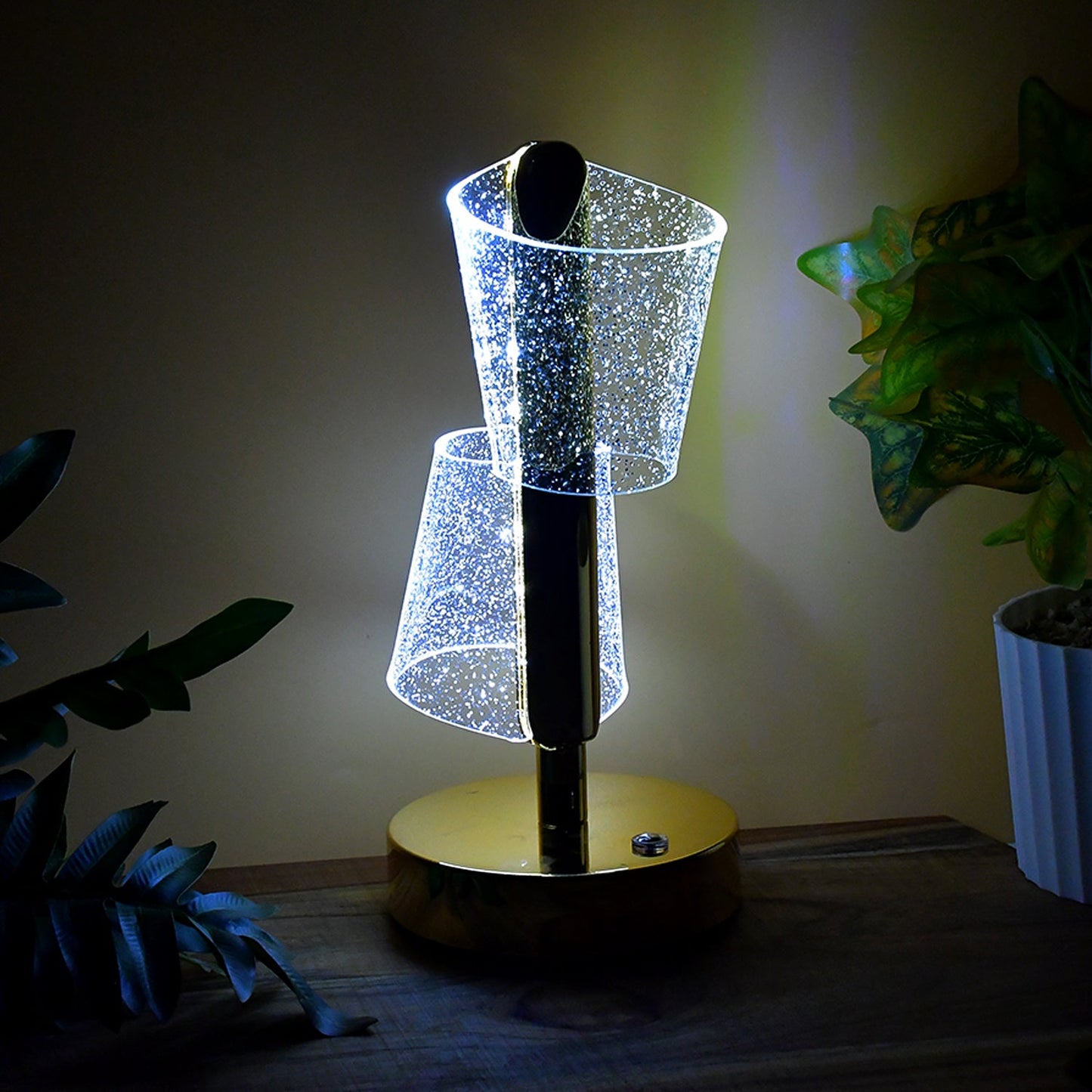 Decorative crystal effect dual shades lamp with warm LED light for living room