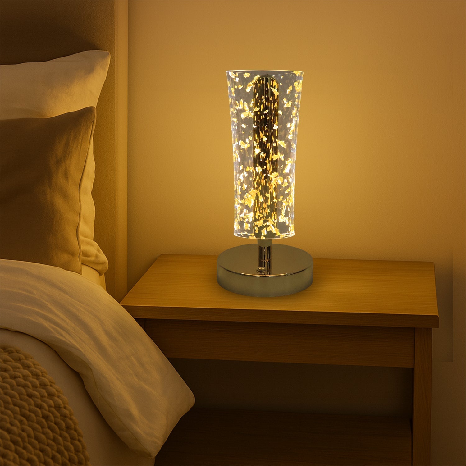 USB rechargeable crystal LED lamp with warm golden illumination