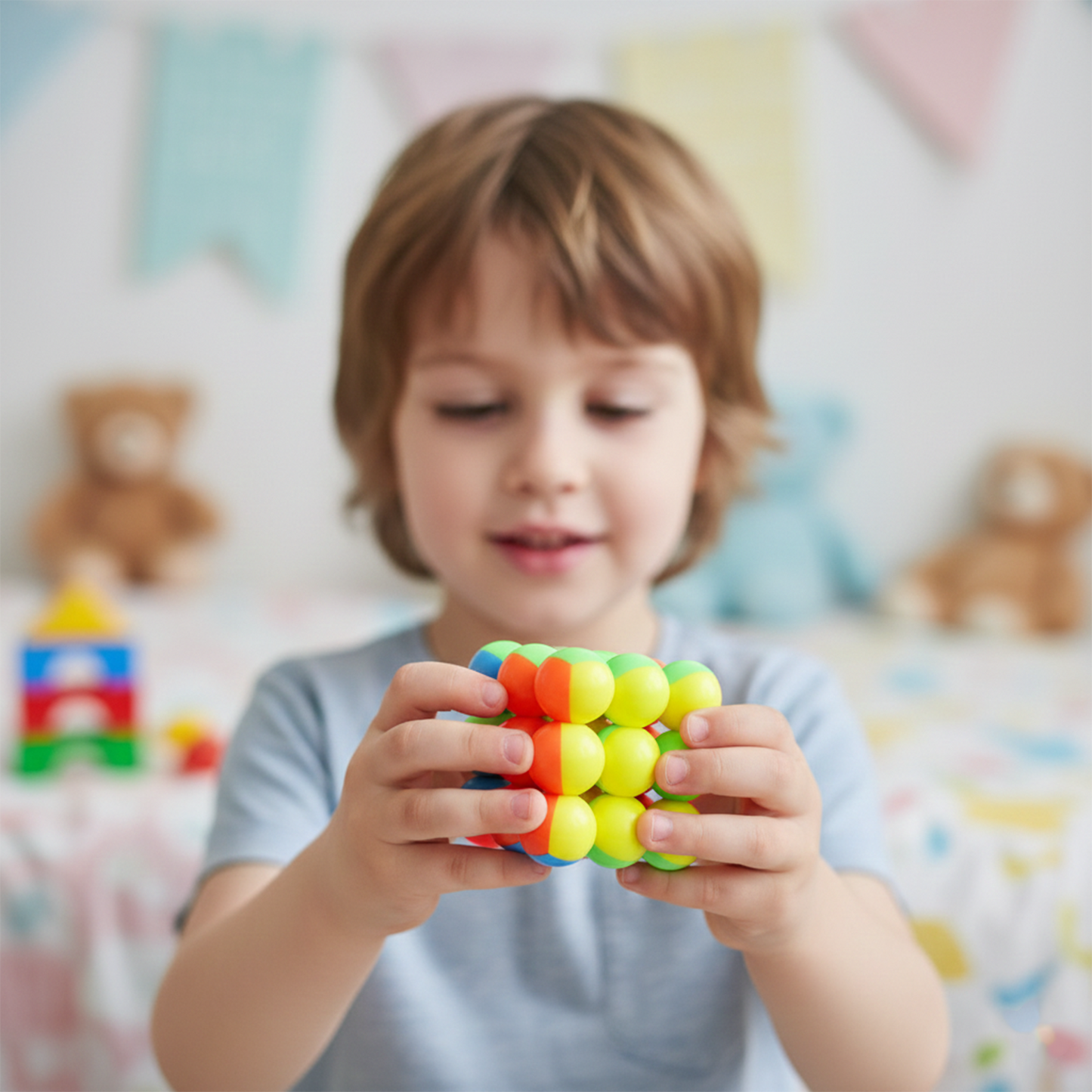 Detailed view of the colorful balls in the Speed Ball Cube Toy
