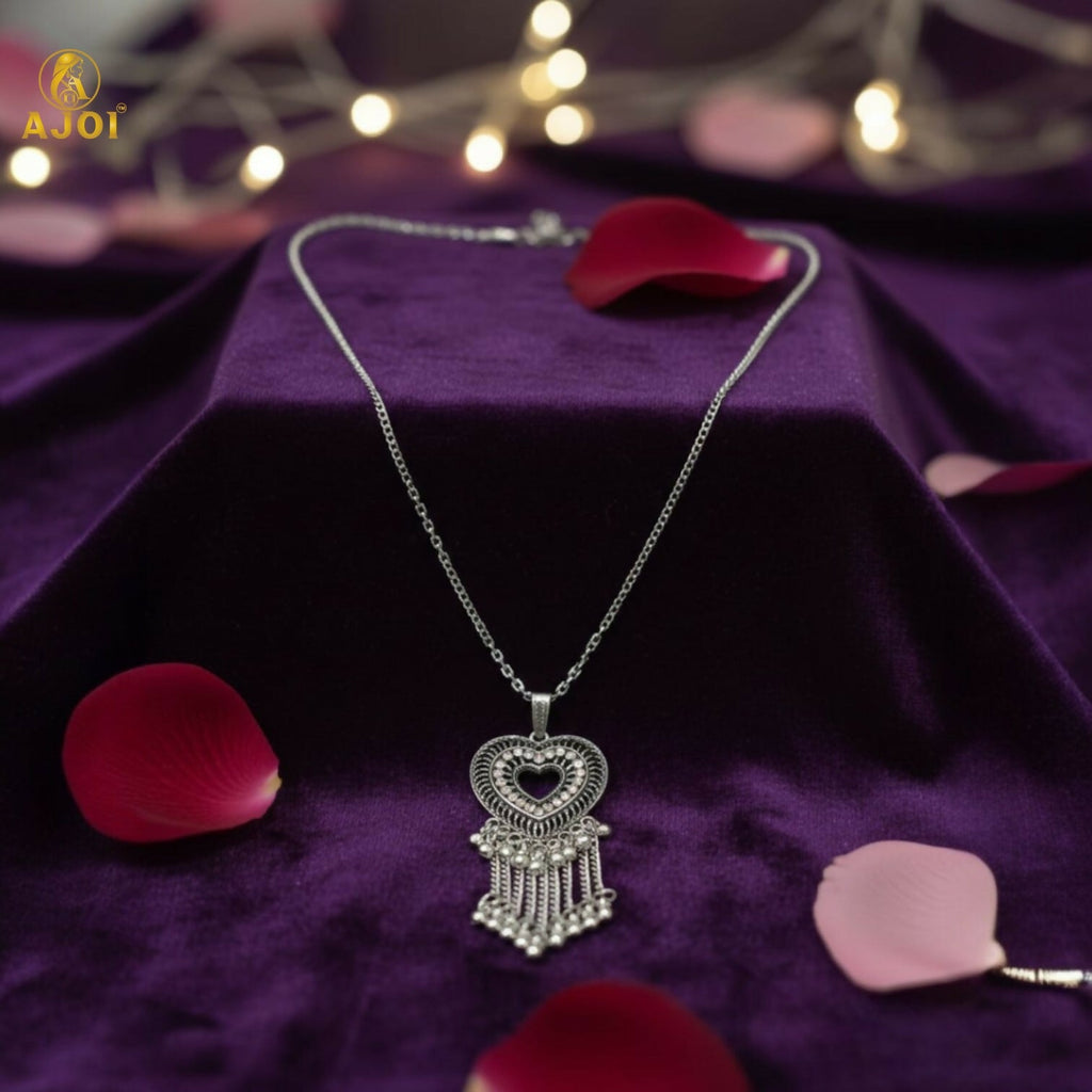 Premium Silver Oxidised Heart Pendant Necklace for Women