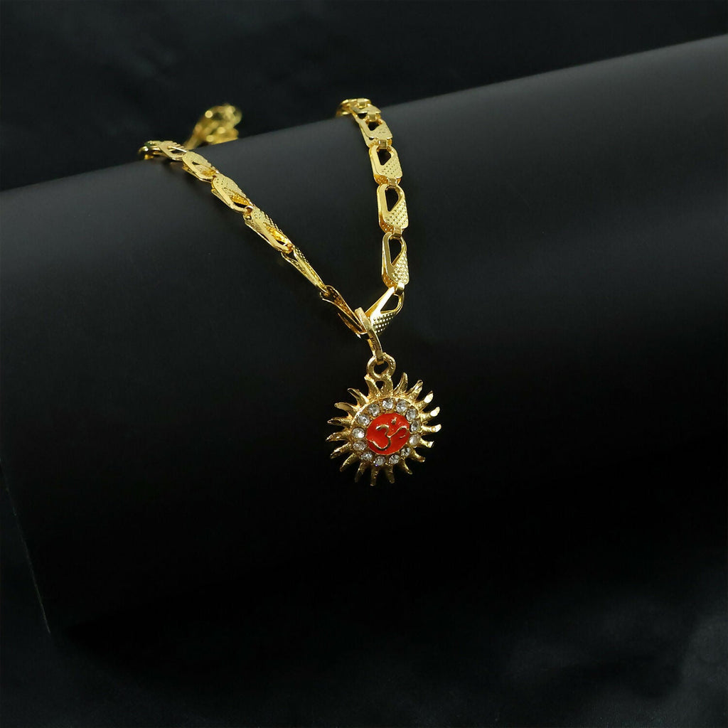 Sun and Om Pendant with Chain – Spiritual Charm Necklace (Mix Designs)