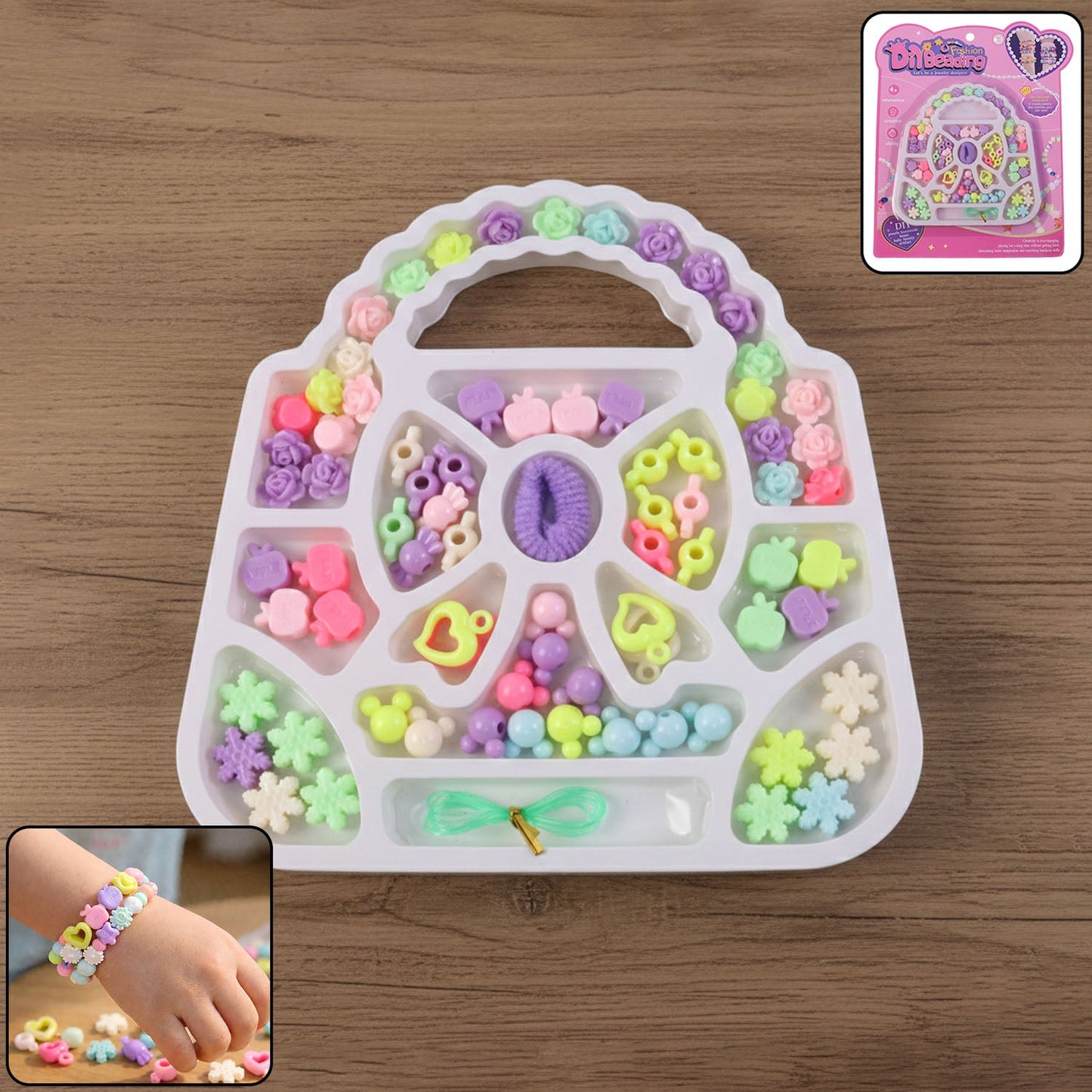 DIY fashion beading jewellery making kit with handbag-shaped organizer tray and colorful beads