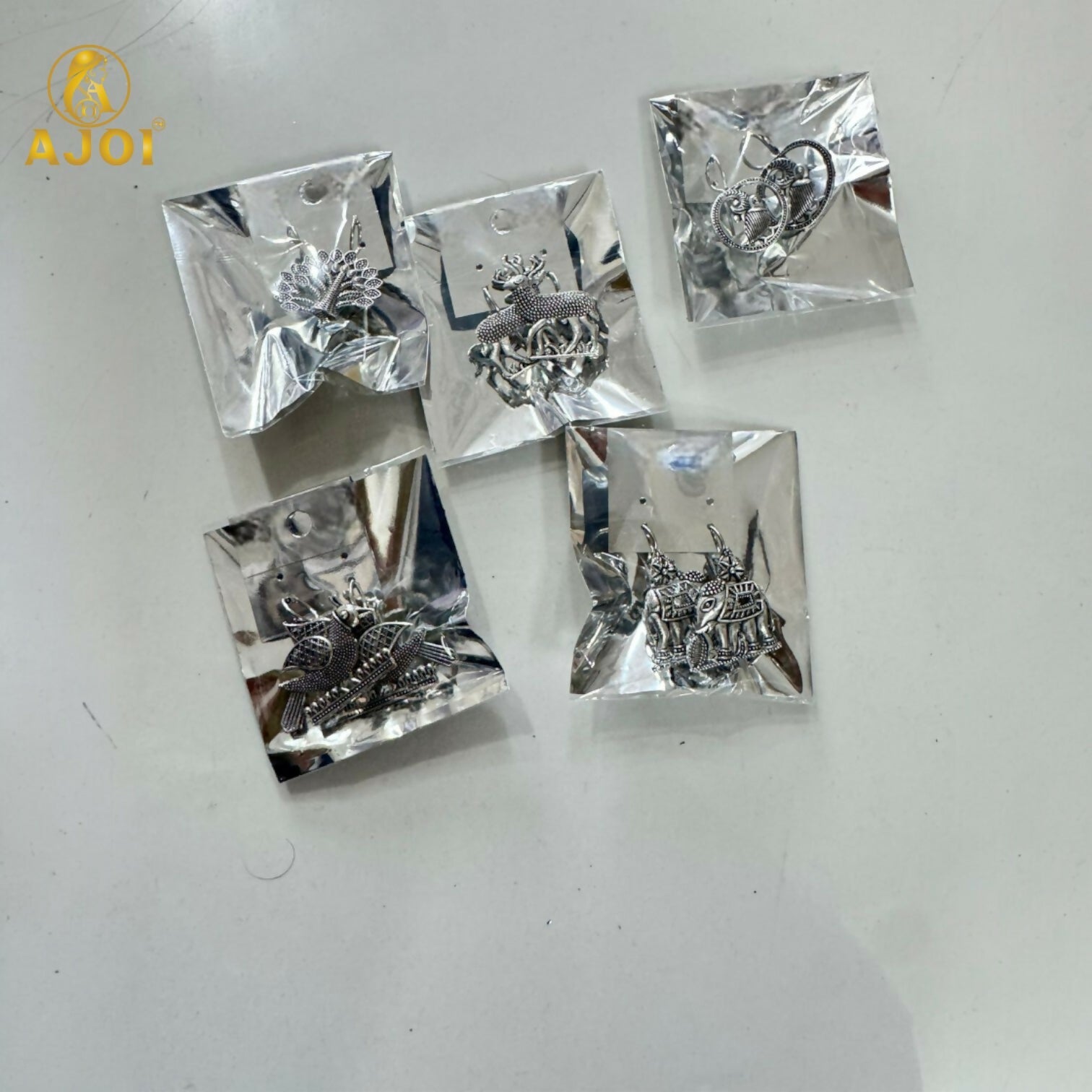 Handcrafted Oxidized Silver Earrings Combo – 5 Traditional Motif Pairs