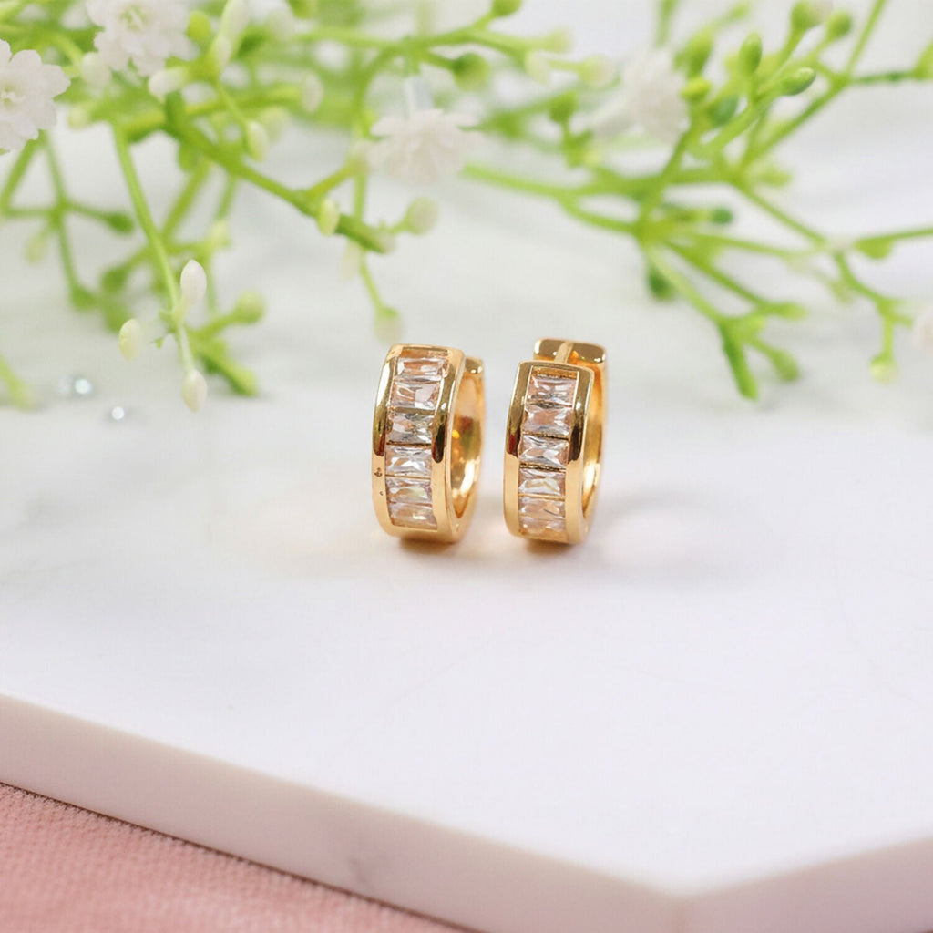 Gold Finish CZ Studded Hoop Earrings for Women & Girls