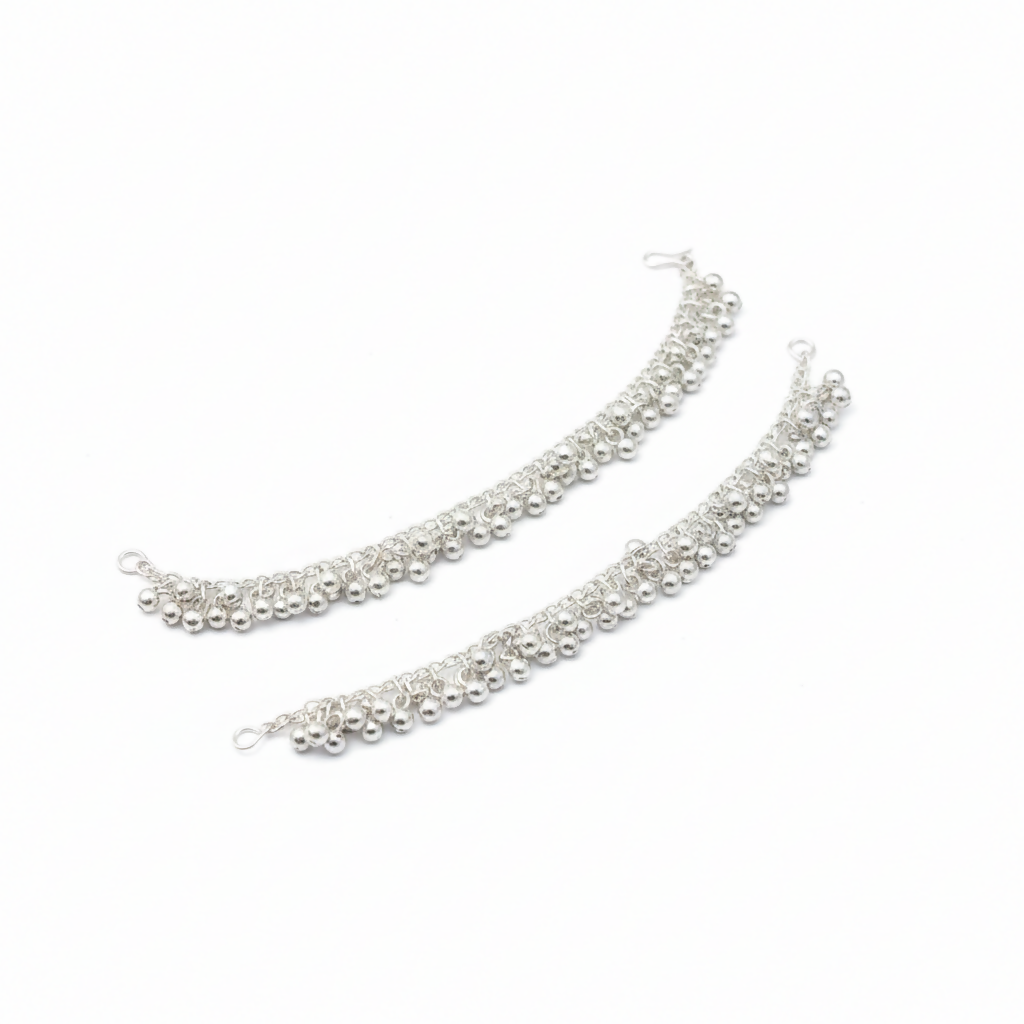 Classic Oxidised Silver Ghungroo Kaan Chain