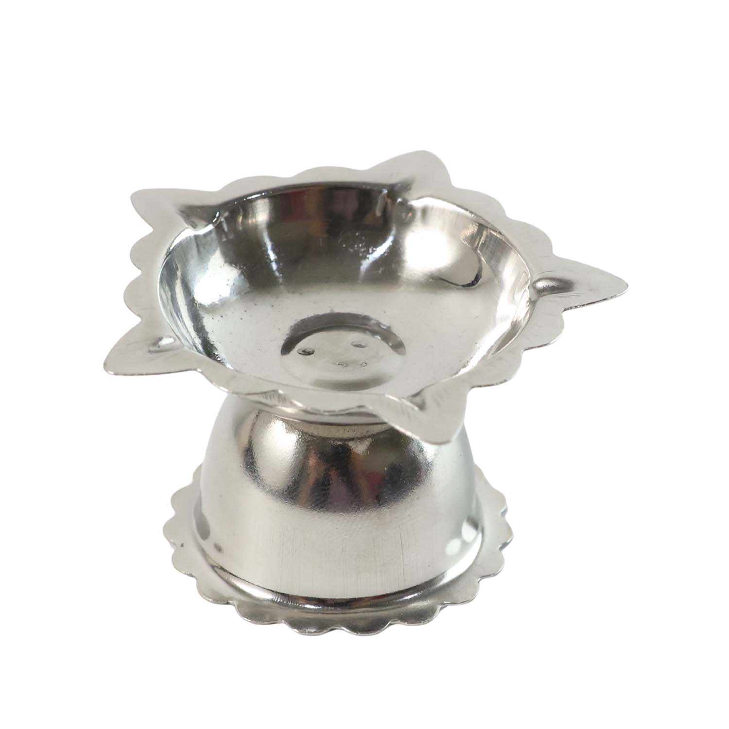 Polished metal sunflower diya stand ideal for daily pooja use