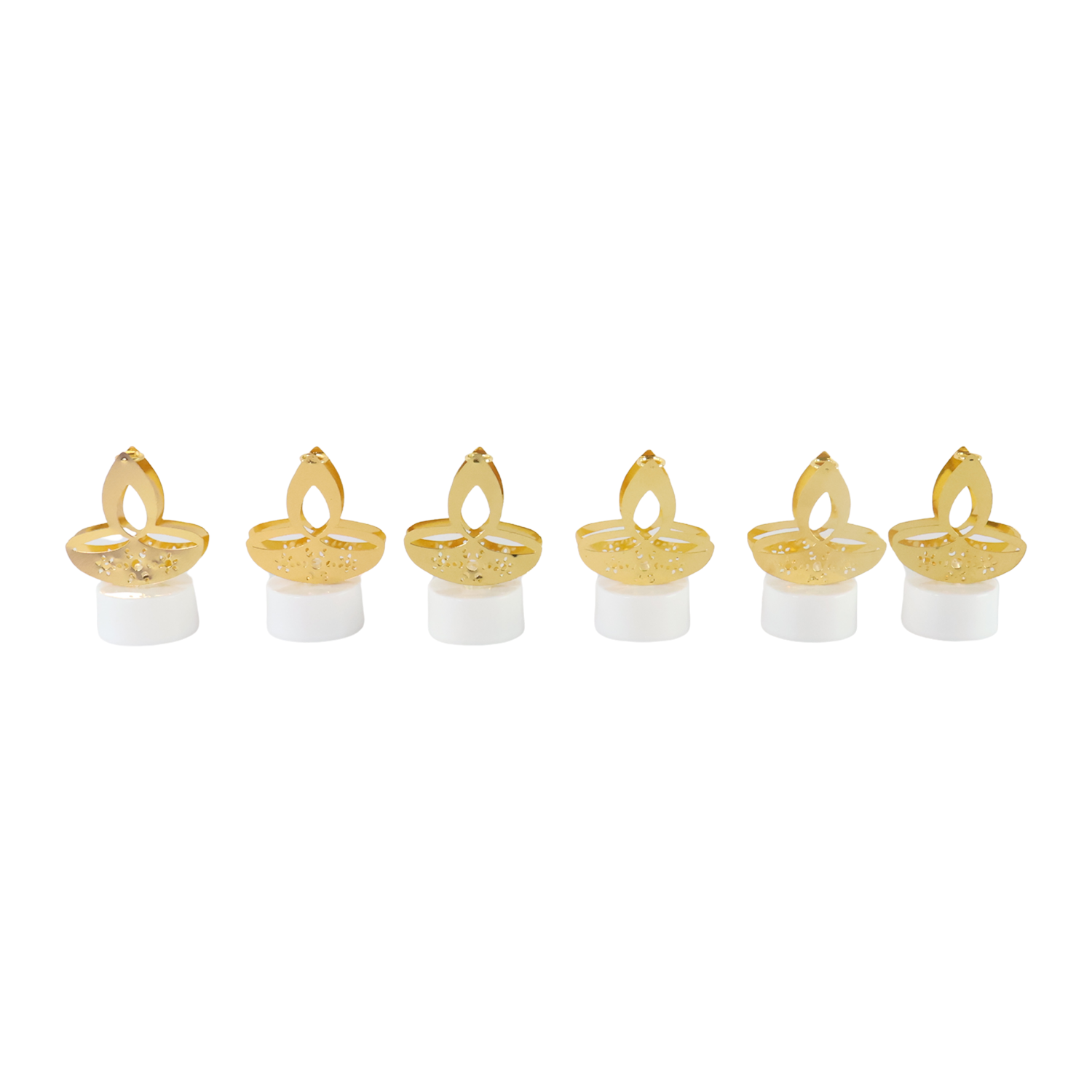 Decorative LED tealight candle with golden diya design illuminated
